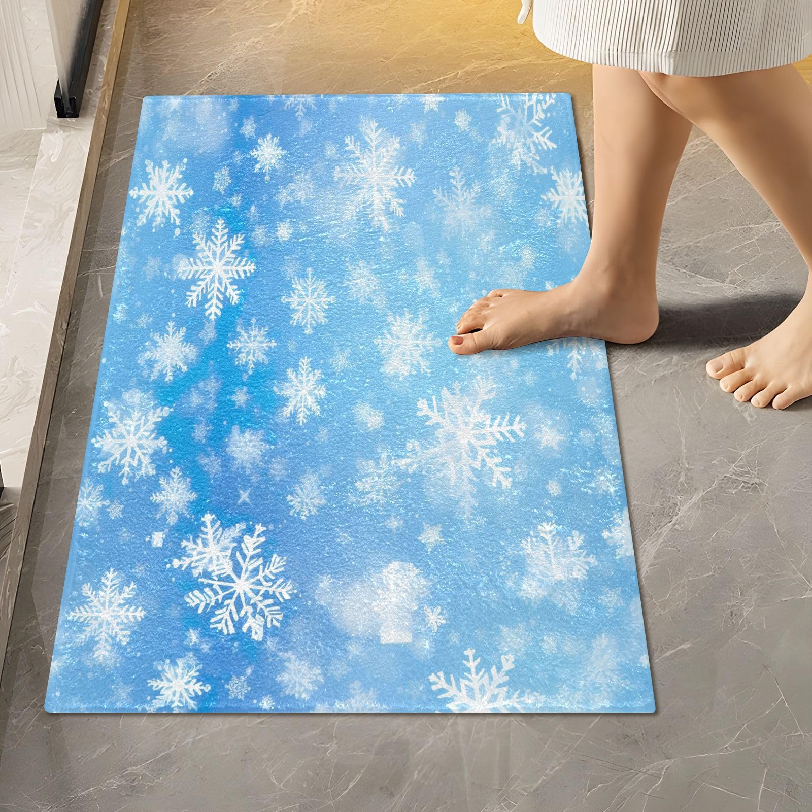 Non-Slip Blue Snowflake Bathroom Rugs Set of 2 - Ultra Soft Absorbent Washable Bath Mats for Christmas Decor, Shower & Tub Floor - Perfect for Holiday Bathroom Decorations & Winter Home Accents