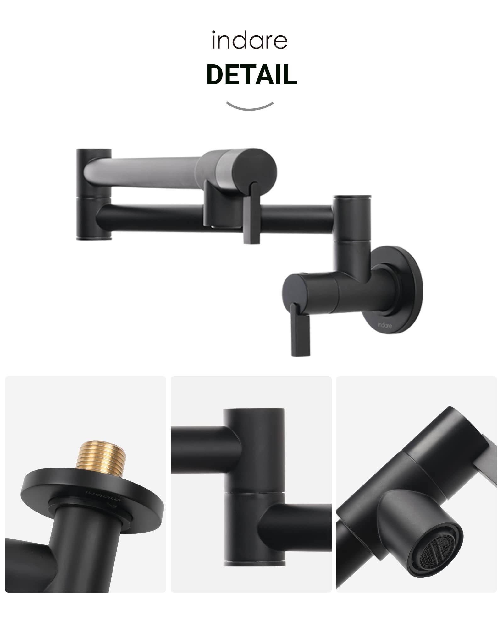 Premium Brass Wall Mount Pot Filler Faucet with Double Joint Swing Arms - Folding Kitchen Faucet for Easy Pot Filling - Ideal for Home Chefs & Busy Kitchens