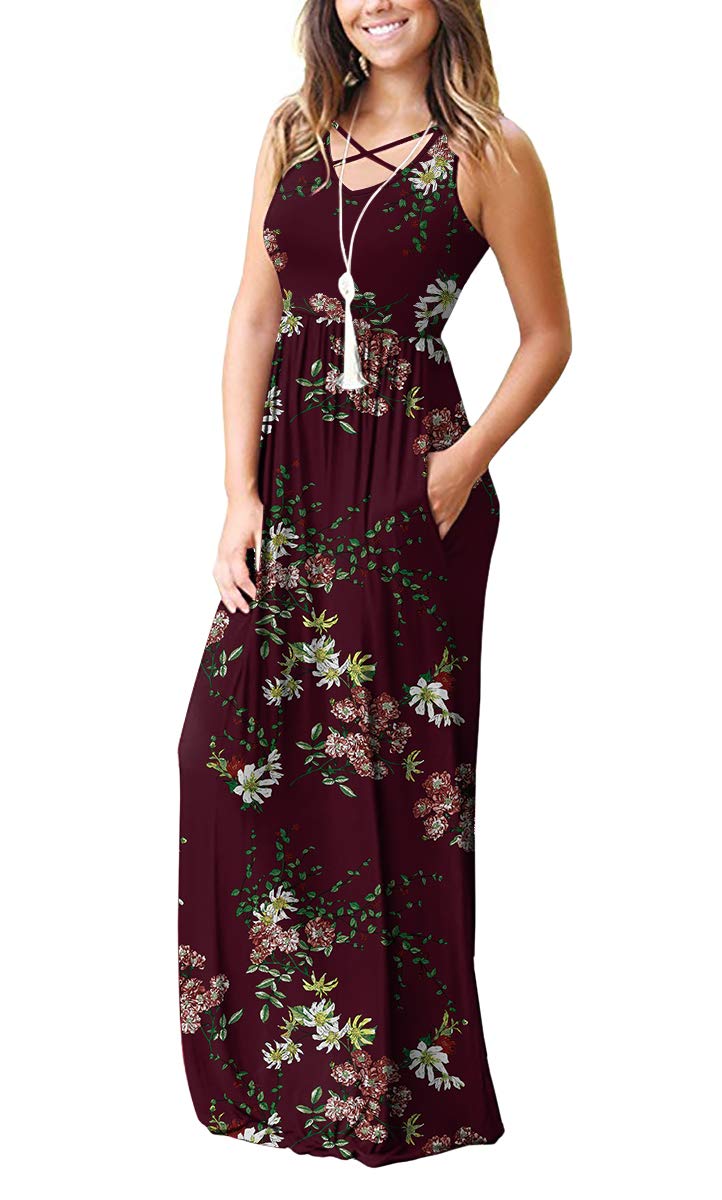 LILBETTER Women's Sleeveless Racerback Maxi Dress - Casual Loose Fit Long Dress with Pockets | Summer Beach Wear, Vacation Outfit, Boho Style Dress for Outdoor Activities