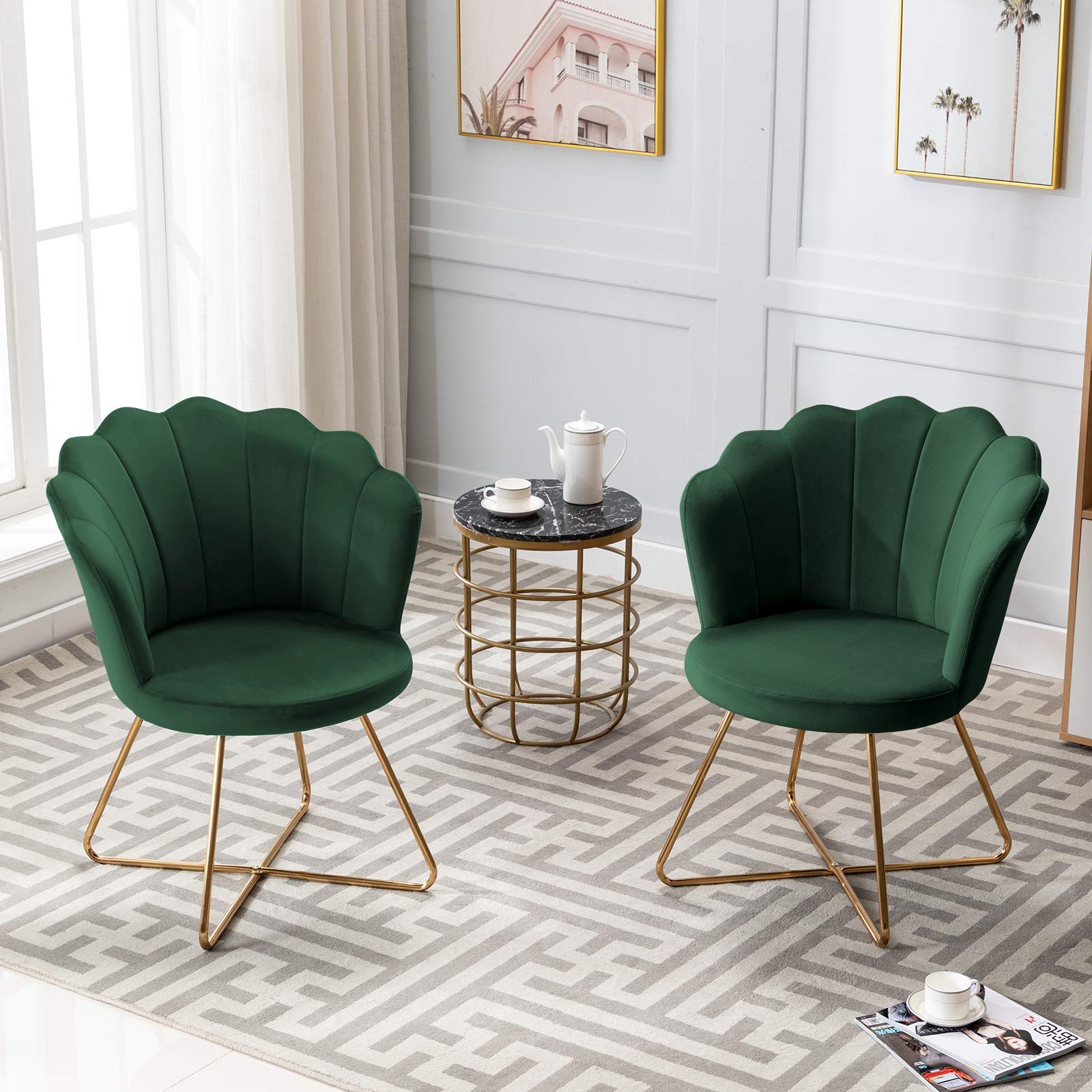 DUHOME Velvet Accent Vanity Chair - Tufted Makeup Stool with Golden Metal Legs for Bedroom, Living Room & Dressing Room - Elegant Seating for Vanity Table, Boudoir and Home Decor