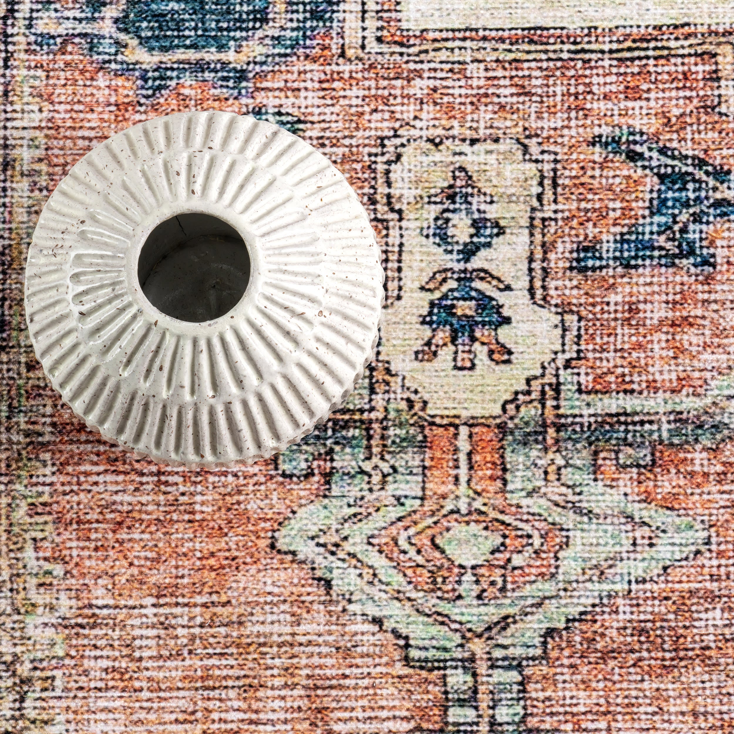 Fading Oriental Spill Proof Washable Rug - Non-Slip Light Rust Area Rug for Living Room, Bedroom, Dining Room | Perfect for High Traffic Areas and Pet-Friendly Homes