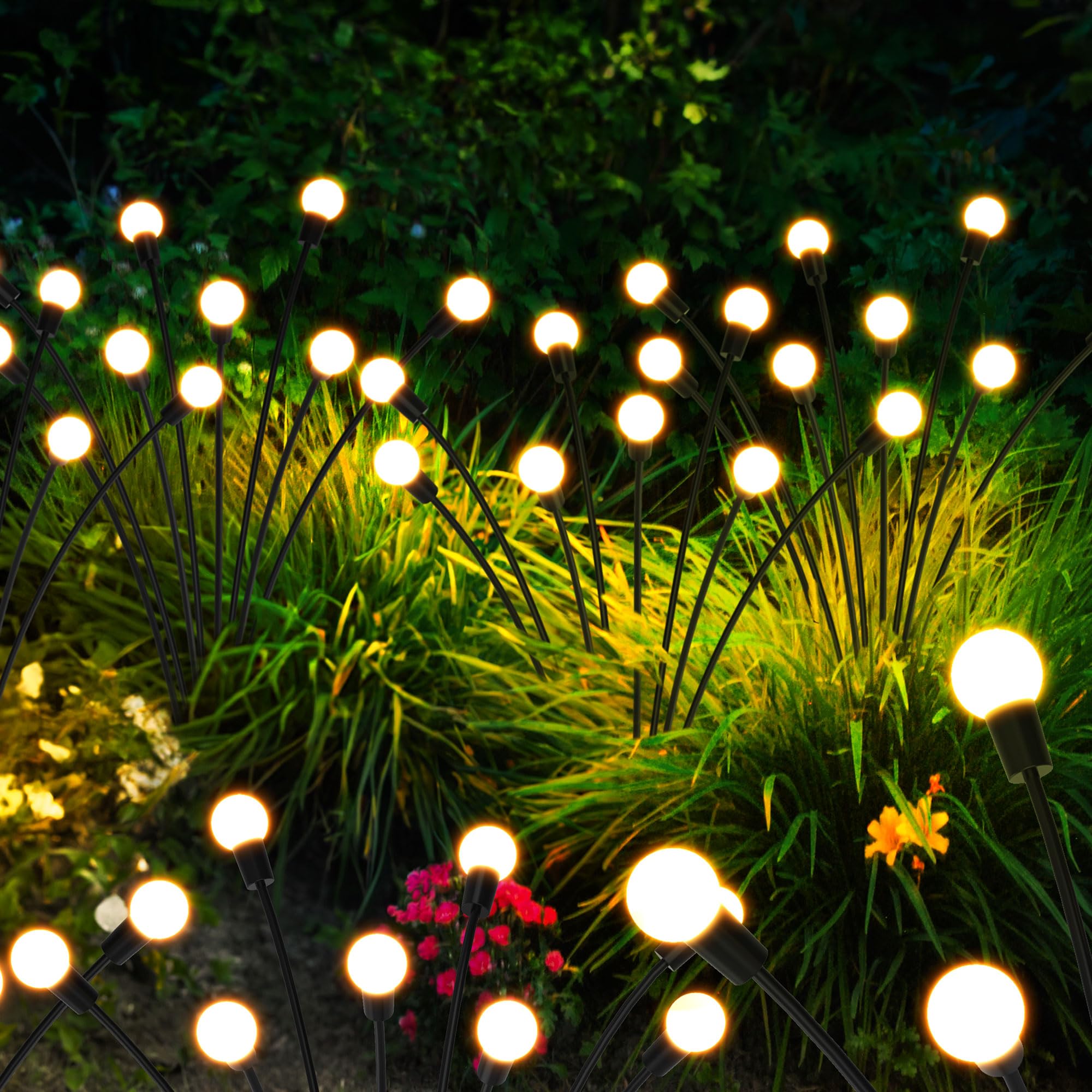 KOOPER Solar Garden Lights - 3 Pack Firefly Solar Outdoor Lights with 24 Bright LEDs, Waterproof Swaying Solar Firefly Lights for Garden, Patio, Yard & Christmas Decor | Perfect for Pathway Lighting, Landscape Decoration & Outdoor Ambience