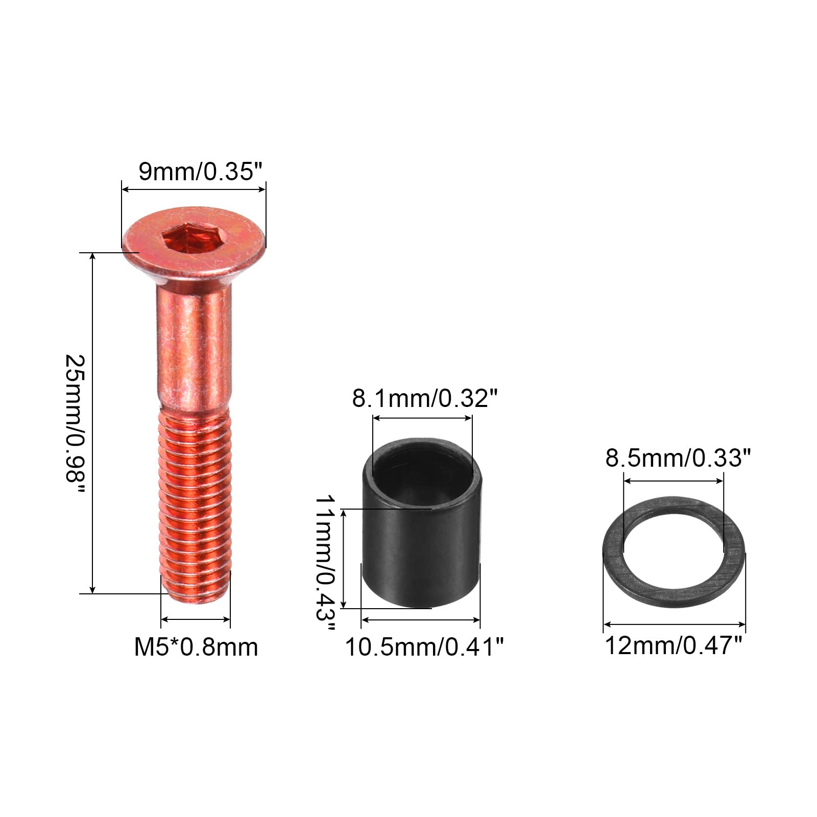 PATIKIL Skateboard Hardware Kit - 8pc Mounting Screws, Axle Nuts, Hex Key Set with Washers & Spacers for Skateboard Trucks & Wheels | Perfect for Board Maintenance & DIY Skateboard Assembly