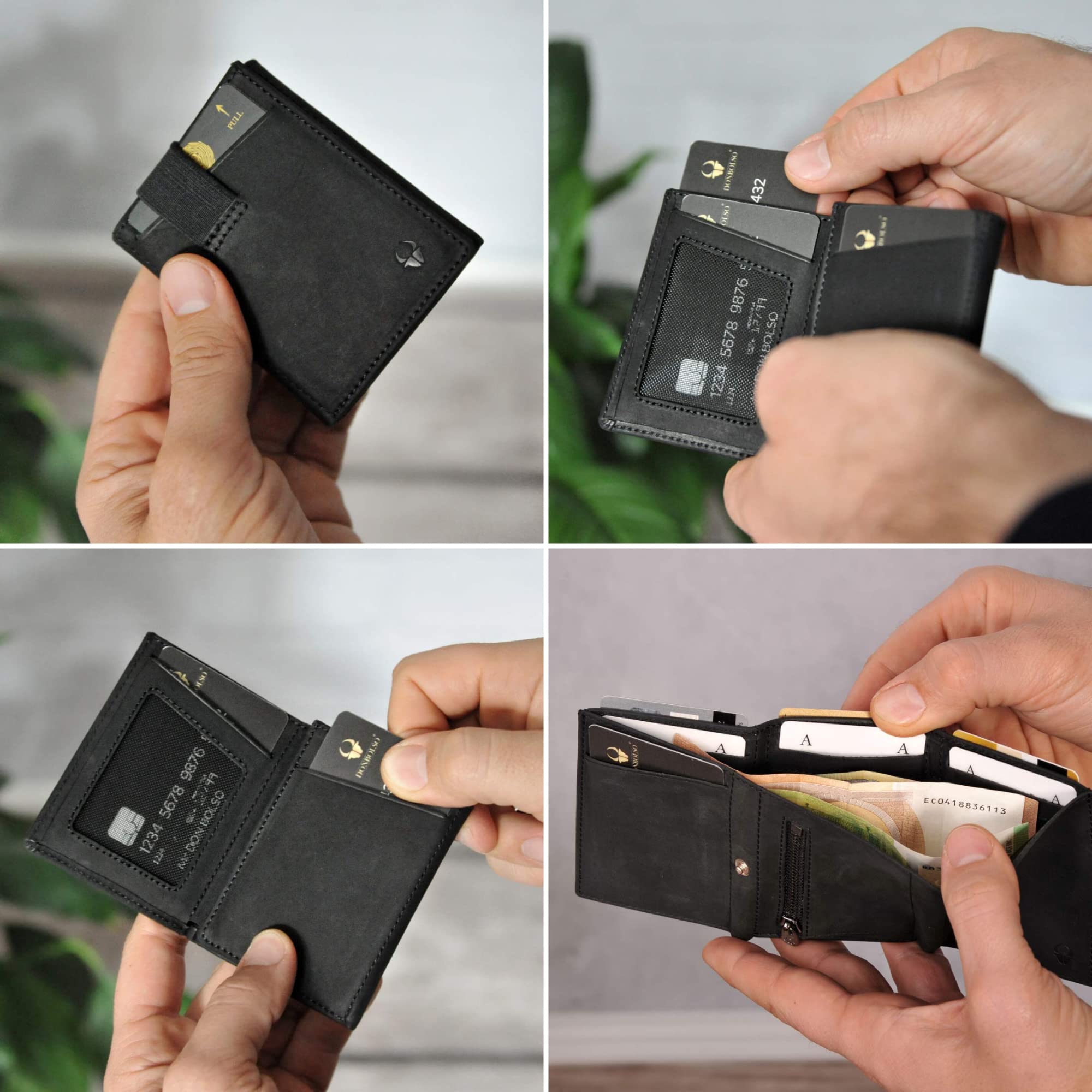 DONBOLSO Slim RFID Blocking Wallet for Men & Women - Genuine Leather Credit Card Holder with 9 Slots (Holds 13 Cards) - Vintage Black - Perfect for Travel, Business & Everyday Use