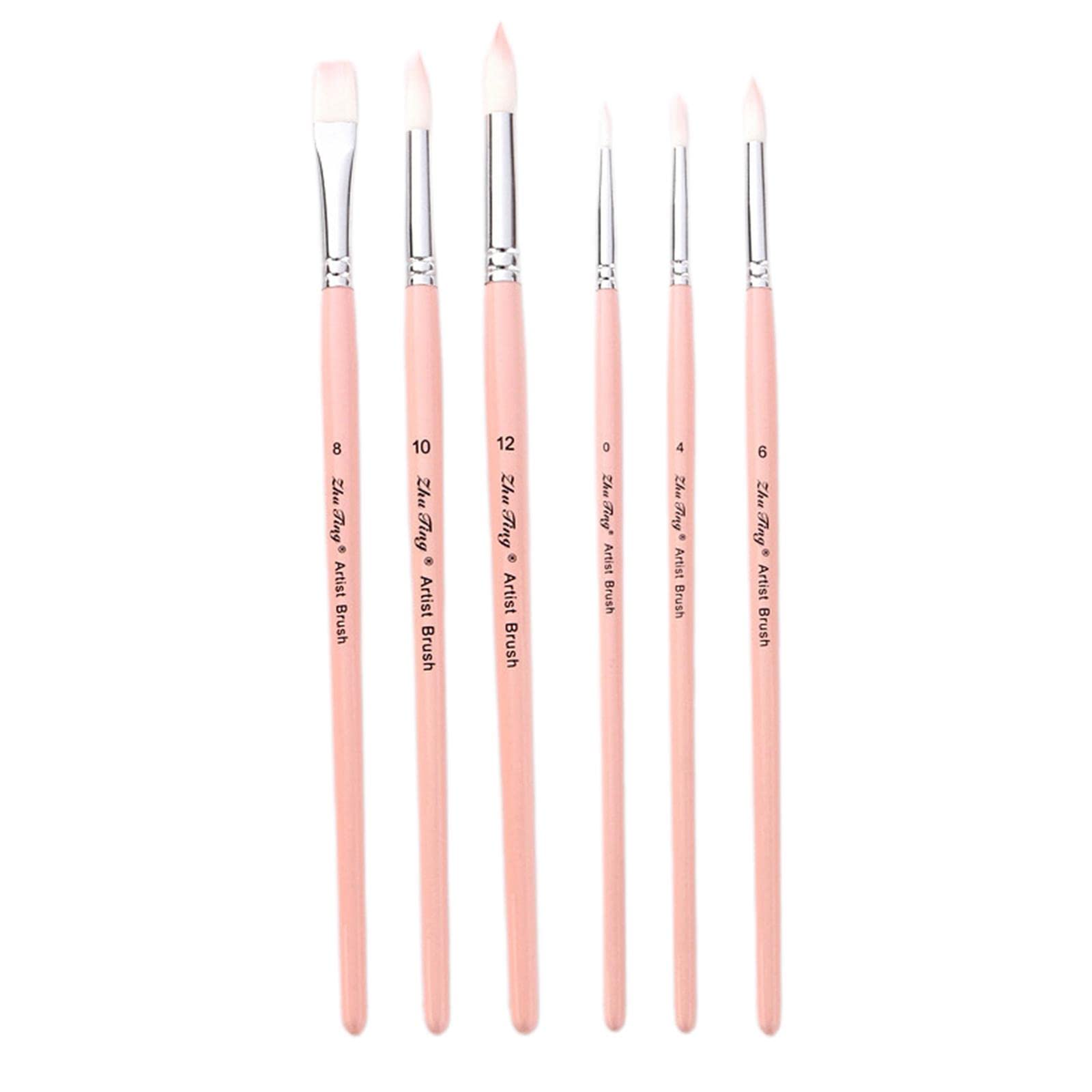 Milageto 6-Piece Nylon Hair Paint Brush Set - Professional Artist Painting Kit for Acrylic, Watercolor & Oil (Pink) - Perfect for Canvas Art, DIY Crafts & Home Decor Projects