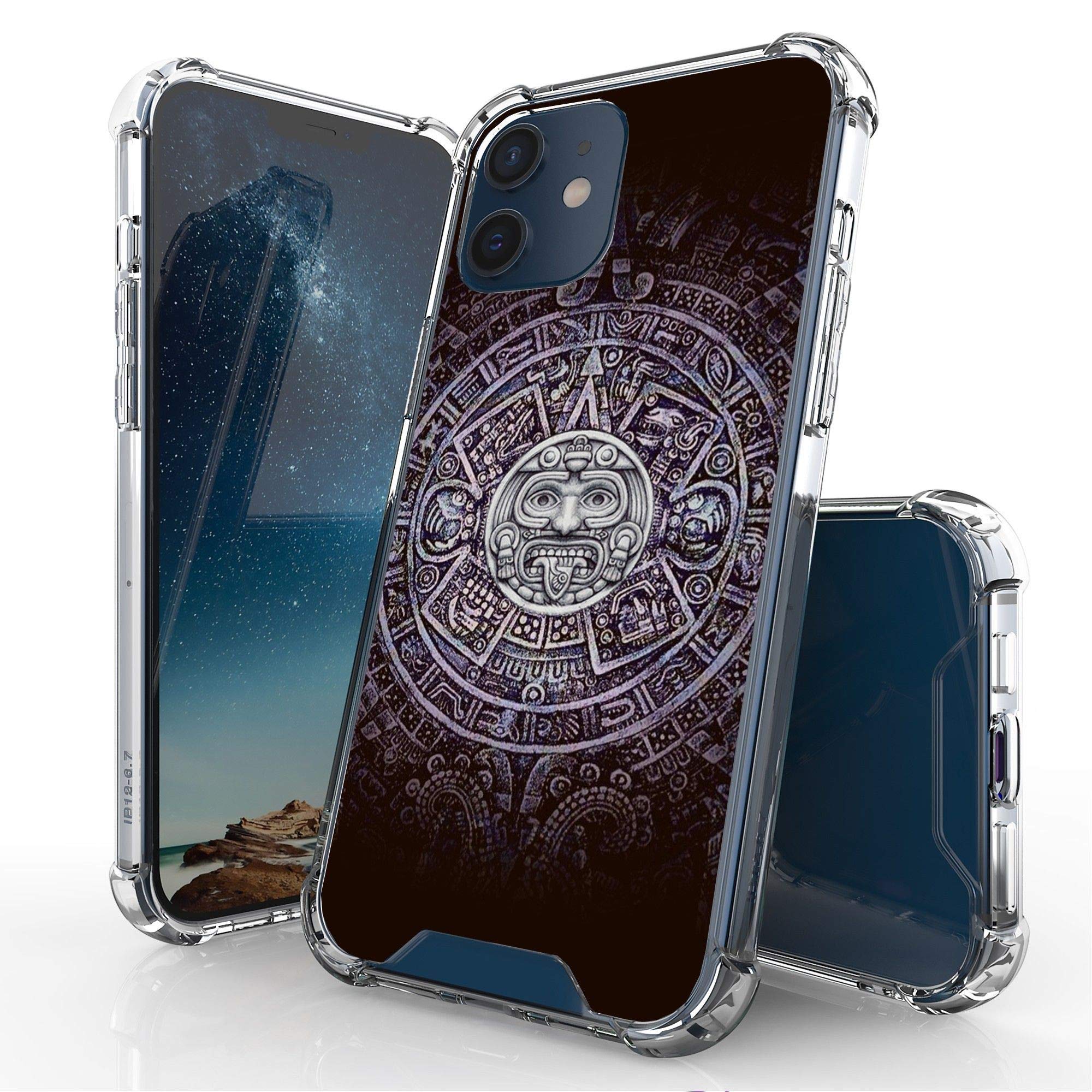 Scratch-Proof Slim Hard PC Case with Flexible Bumper - Lightweight Protective Cover for iPhone 12/12 Pro (Mayan Calendar Design) - Perfect for Daily Use, Travel & Outdoor Activities