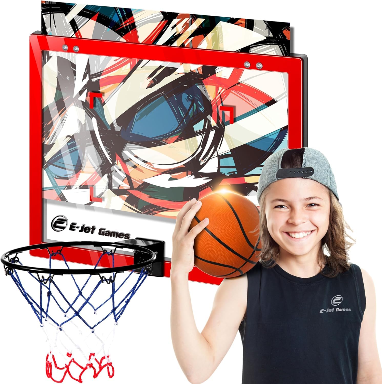 Mini Basketball Hoop with Replaceable Backboard Cards - Over The Door & Wall Mounted Indoor Basketball Game for Kids & Adults - Perfect for Bedroom, Office & Playroom Fun