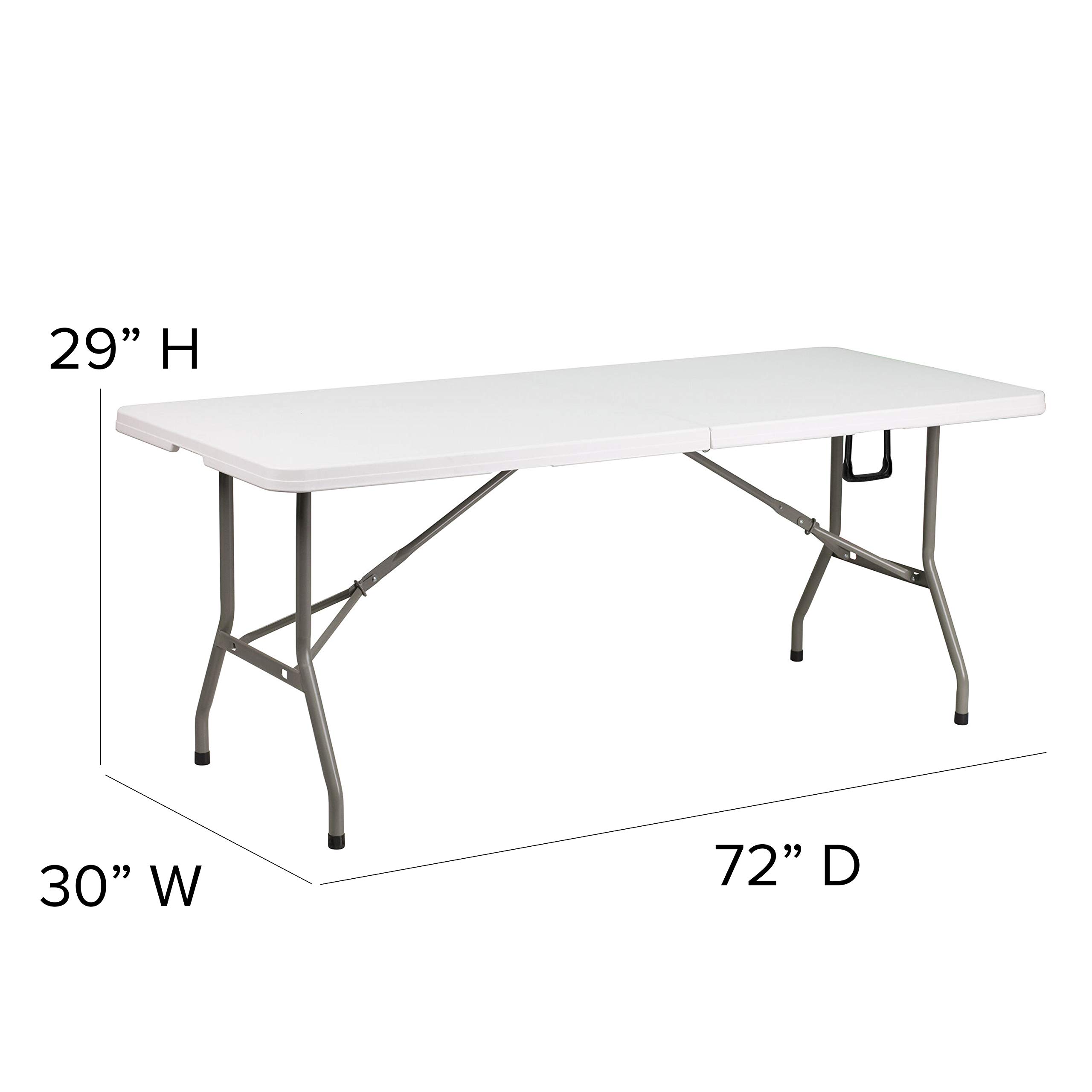 6-Foot Bi-Fold Granite White Plastic Folding Table - Heavy Duty Banquet & Event Table with Carry Handle | Perfect for Parties, Weddings, Catering & Outdoor Events