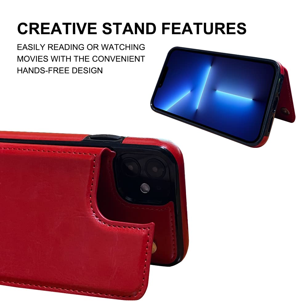 MIDOLA Leather Wallet Case for iPhone 11 - Card Holder & Protective Cover with RFID Blocking (6.1 Inch, Red) | Perfect for Everyday Use, Travel & Hands-Free Convenience