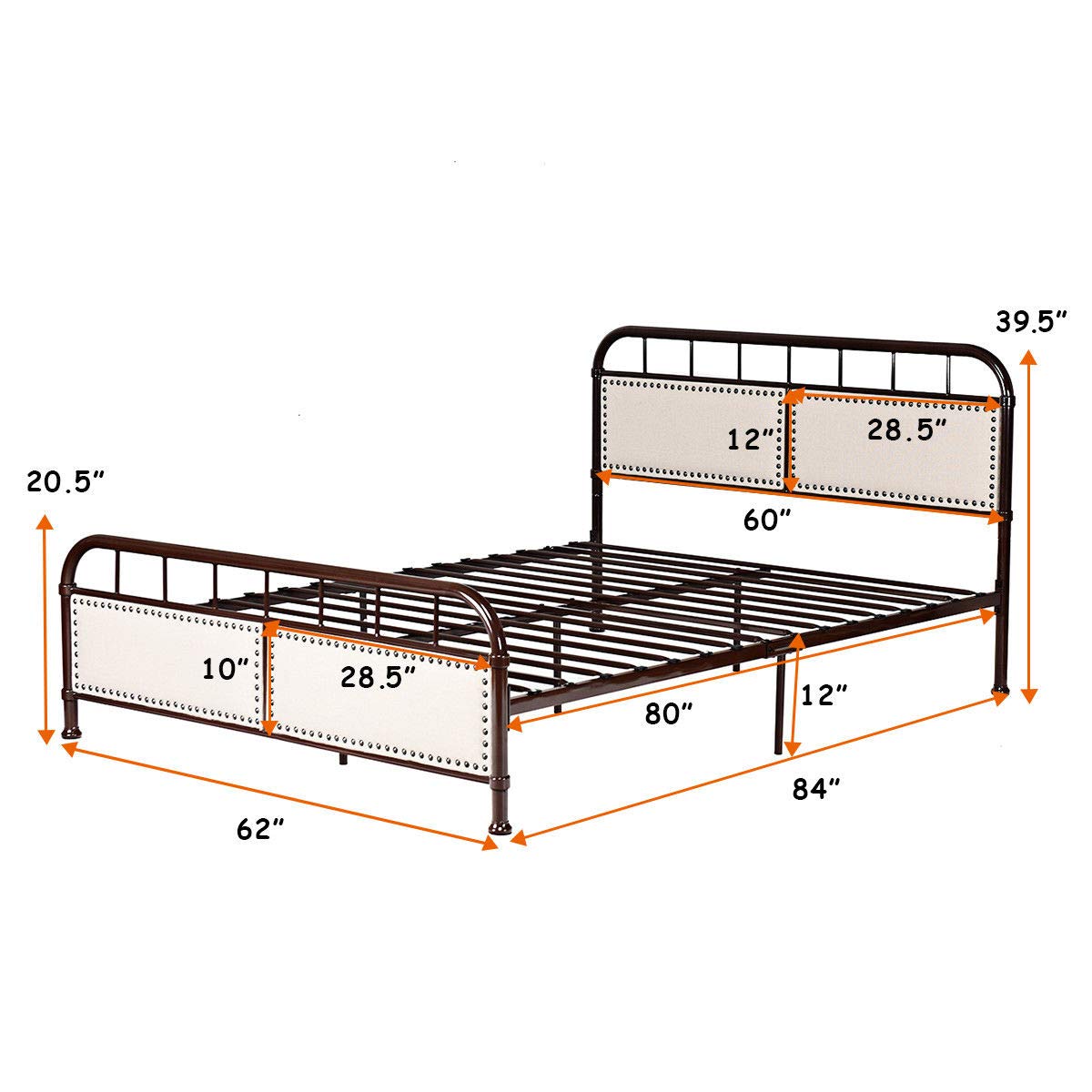 SAFSTAR Heavy Duty Steel Twin/Queen Size Metal Bed Frame with Slat Mattress Foundation, Comfortable Headboard & Footboard - Chocolate Finish | Perfect for Guest Rooms, Dormitories & Small Spaces