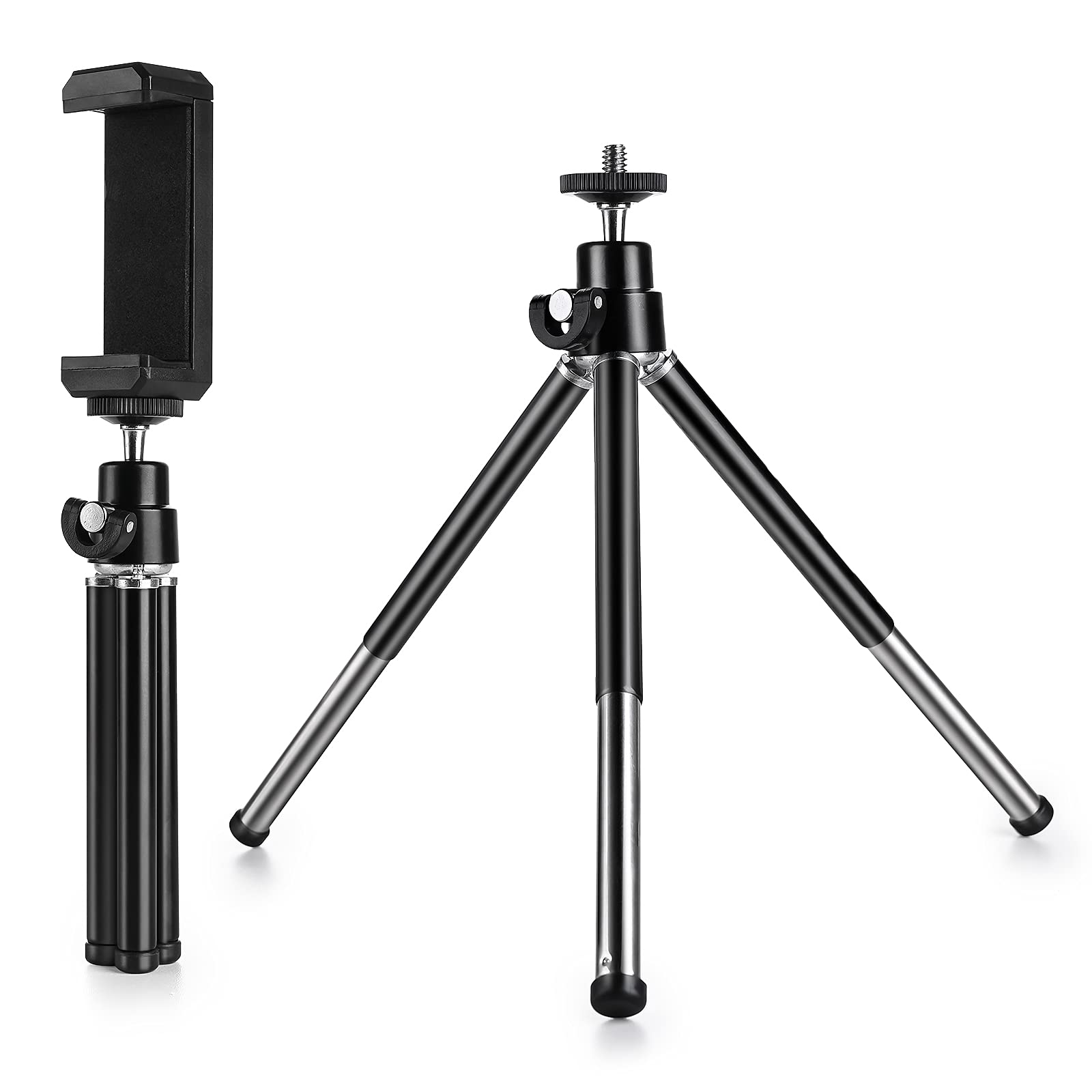 Portable Mini Tripod for Phone & Webcam - Adjustable Metal Stand with Universal Phone Holder (Black) | Perfect for Vlogging, Live Streaming & Video Calls