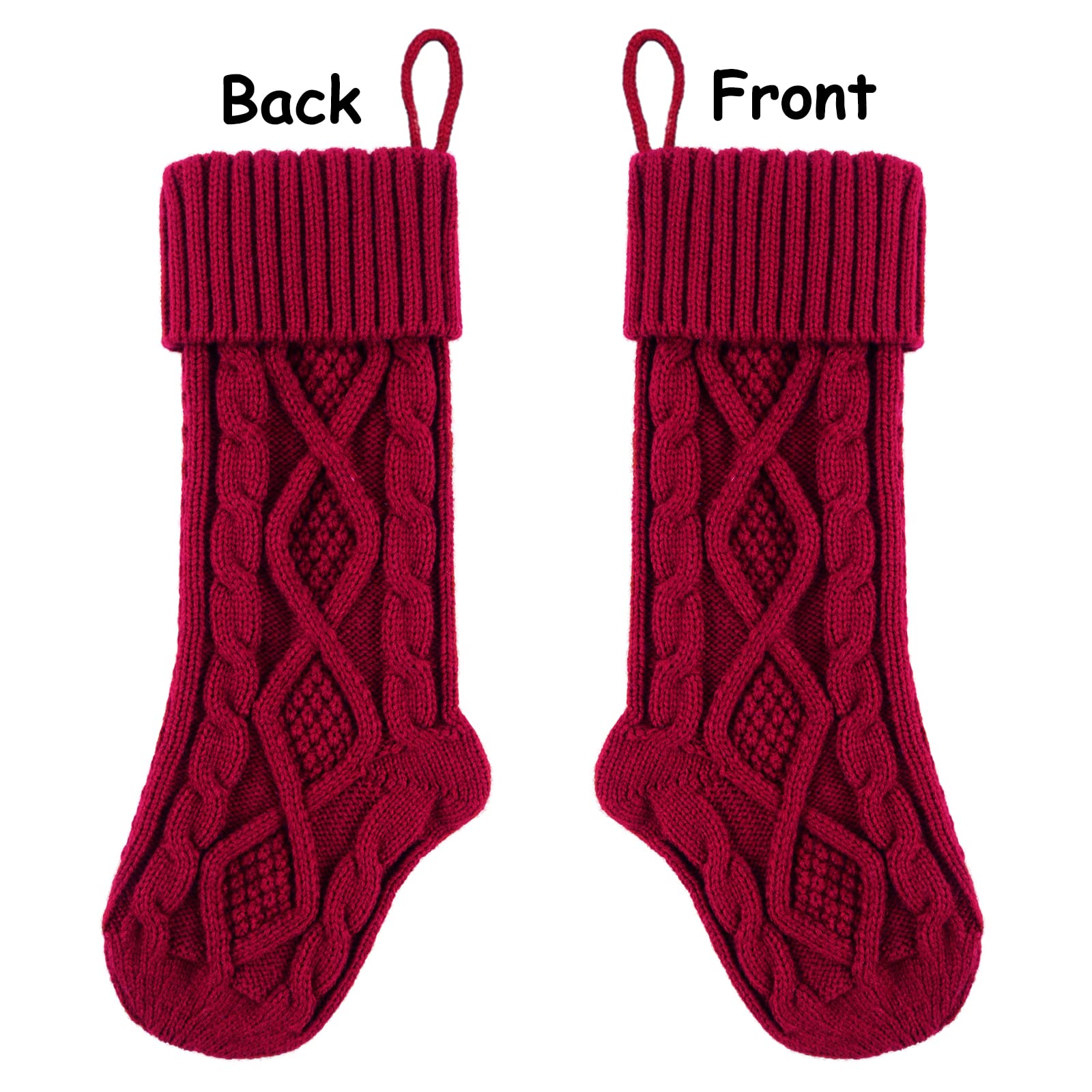 Christmas Stockings 4 Pack - 18 Inch Large Cable Knit Knitted Stockings for Holiday Decor | Rustic Farmhouse Xmas Decorations for Family | Burgundy Red & Cream White Stockings - Perfect for Fireplace Mantel, Staircase, and Country Home Holiday Decor