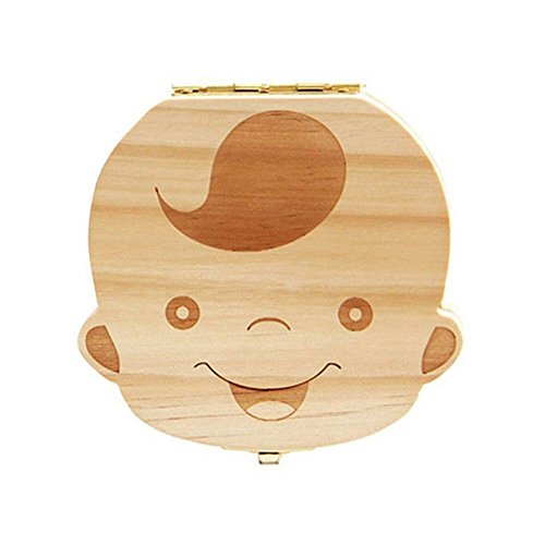 Anbaby Cute Wooden Baby Teeth Keepsake Box for Boys - First Tooth Memory Box, Deciduous Teeth Storage, Personalized Souvenir Gift for Kids (Nursery, Baby Shower, Christening Gift)