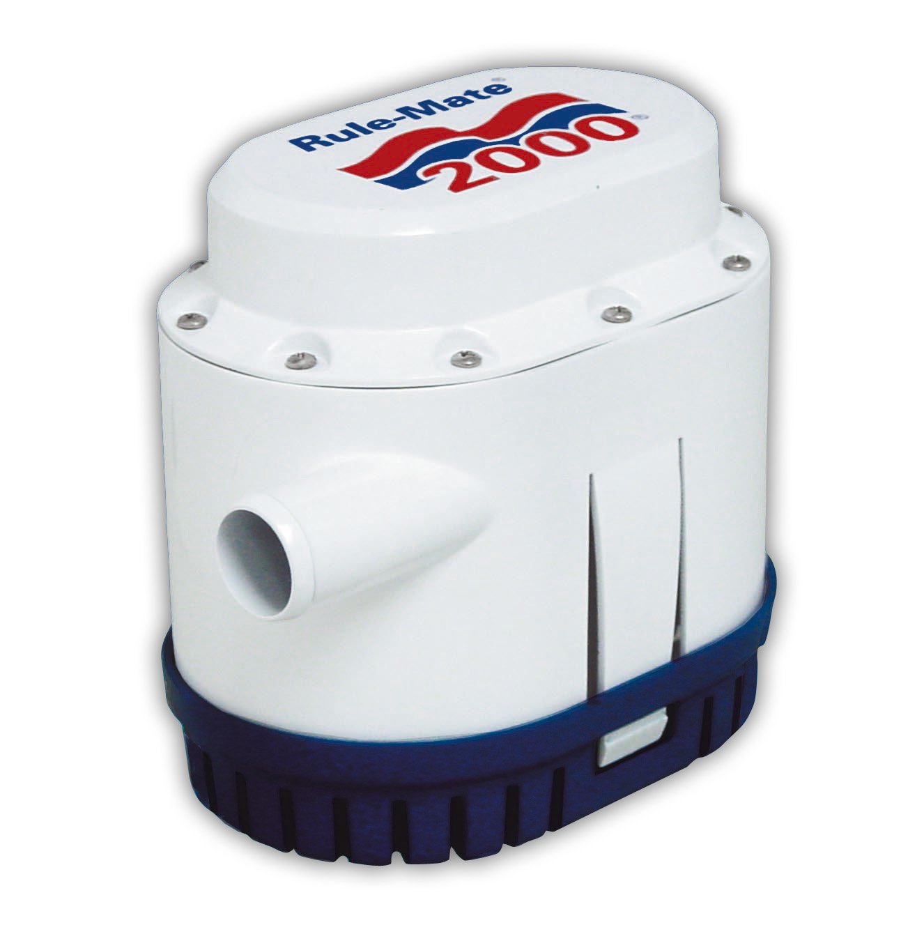 Rule-Mate RM2000A 12V 2000 GPH Automatic Bilge Pump - No Float Switch Needed - Marine Boat Bilge Water Removal - White/Blue - Ideal for Yachts, Fishing Boats & Watercraft Emergency Drainage