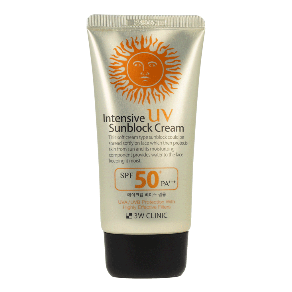 3W Clinic Intensive UV Sun Block Cream SPF50+ PA+++ 70ml - Broad Spectrum Sunscreen for Face & Body, Water-Resistant, Daily Protection for Outdoor Activities, Beach, Swimming & Sports