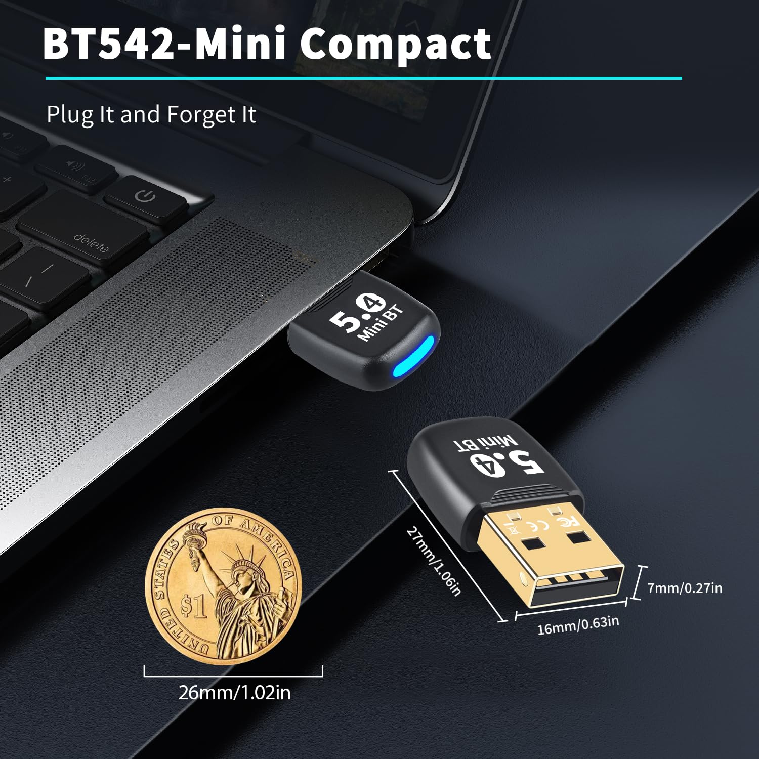 Bluetooth 5.4 USB Adapter for PC & Laptop - Wireless Dongle with 20M Range, Plug & Play for Windows 11/10/8.1/7 - Compatible with Headphones, Speakers, Keyboard & Mouse - Perfect for Home Office, Gaming & Video Conferencing