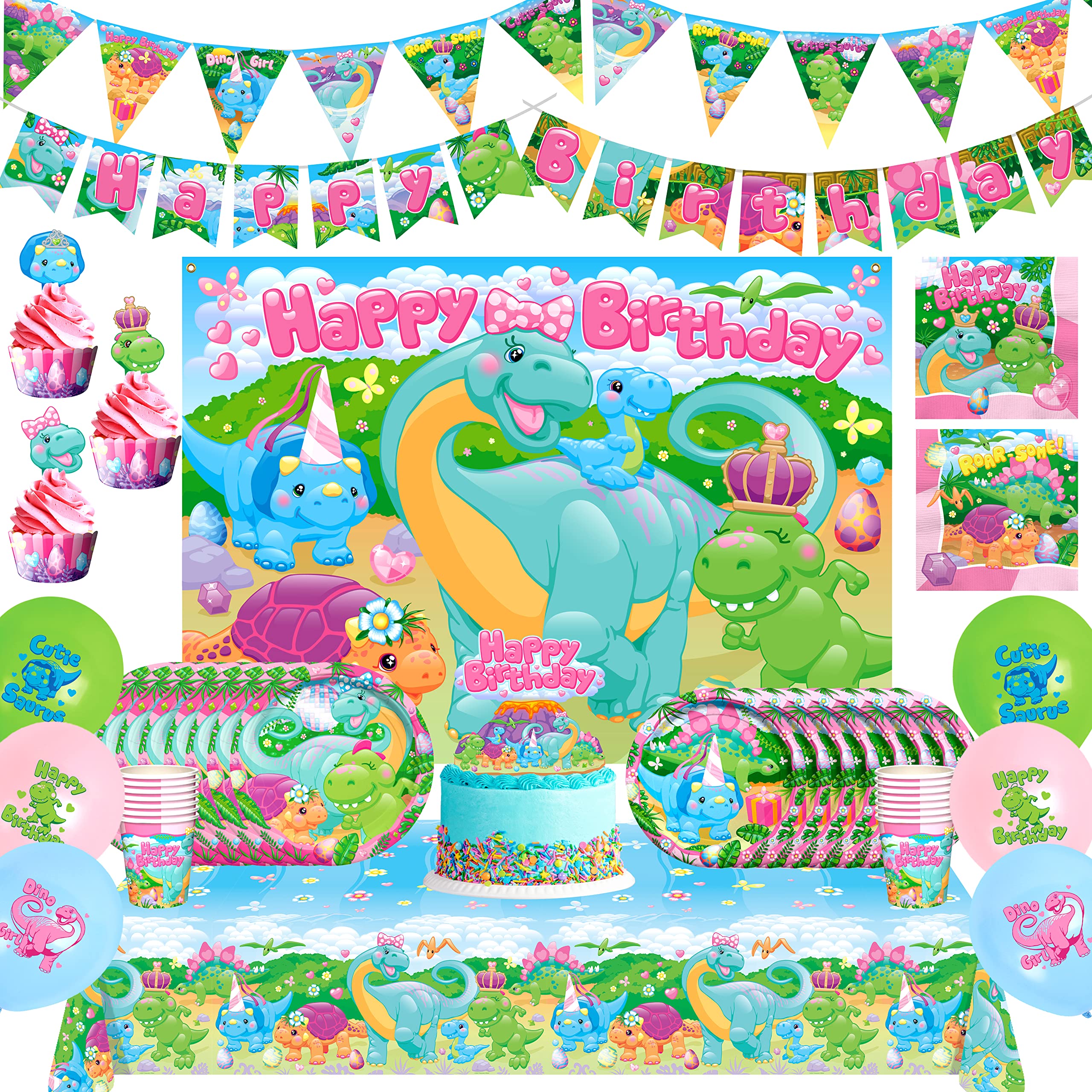 Dinosaur Party Decorations for Girls - Ultimate 24-Piece Birthday Party Set - Dinosaur Themed Party Supplies for Girls - Perfect for Birthday Celebrations, Themed Events & Kids' Parties