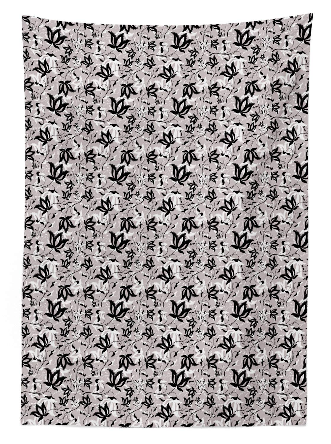 Ambesonne Floral Outdoor Tablecloth - Gothic Style Rose Petals Love & Romance Themed Washable Picnic Table Cover, 58x120 Inches, Pale Mauve Black White - Perfect for Garden Parties, Romantic Dinners & Outdoor Decor