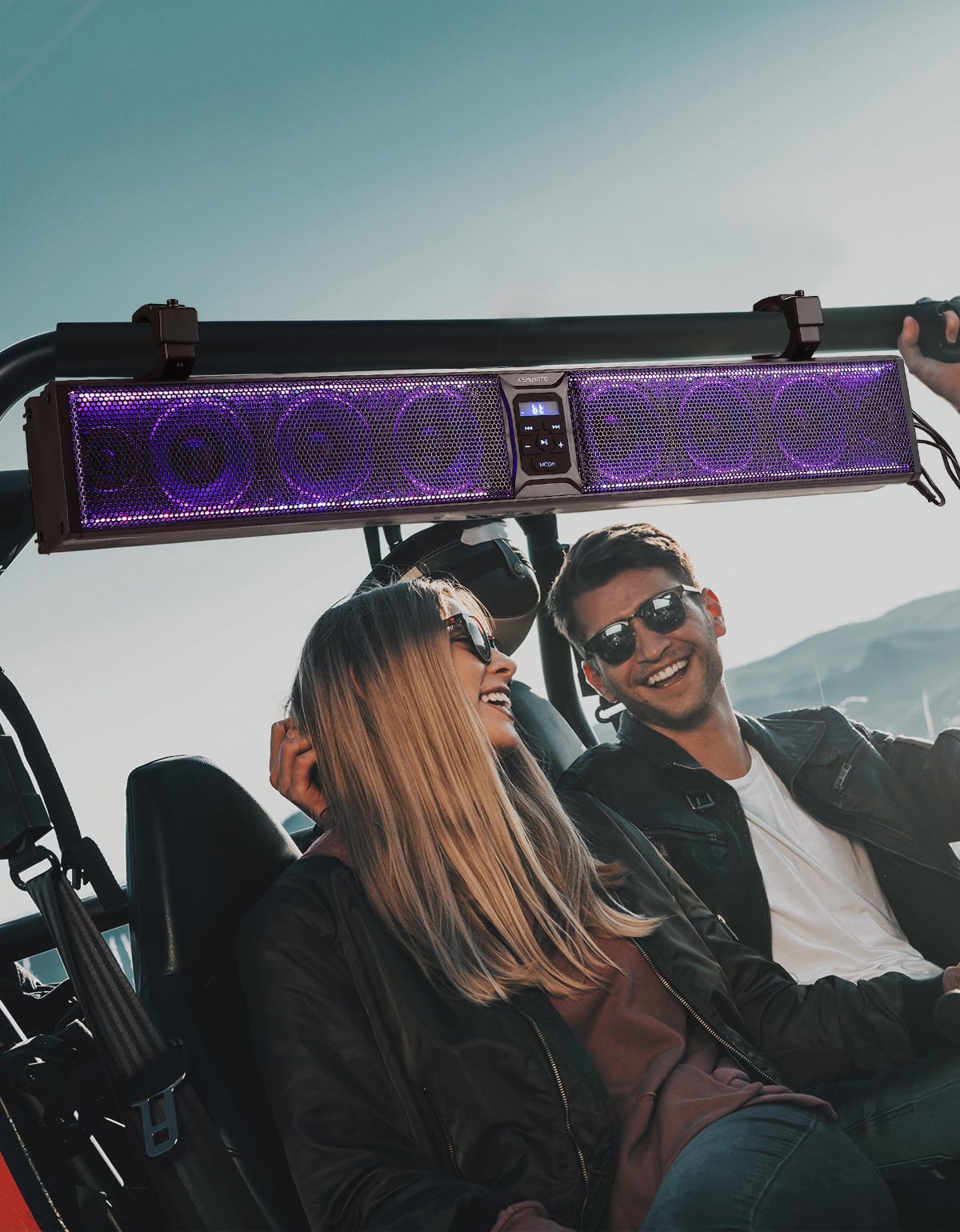 KEMIMOTO 33 Inch 8 Speaker UTV Sound Bar - Waterproof Bluetooth Sound System with Multicolor LED Lights, Heavy-Duty Aluminum Housing for SXS, Golf Cart, Marine Boat - Fits 1.75''-2.25'' Roll Bars | Perfect for Off-Road Adventures, Beach Parties & Outdoor Entertainment
