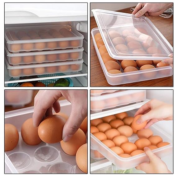 24 Grid Stackable Plastic Egg Storage Container with Lid - Transparent Fridge Organizer Tray for Eggs - Perfect for Kitchen, Refrigerator & Pantry Organization (1 Pack)