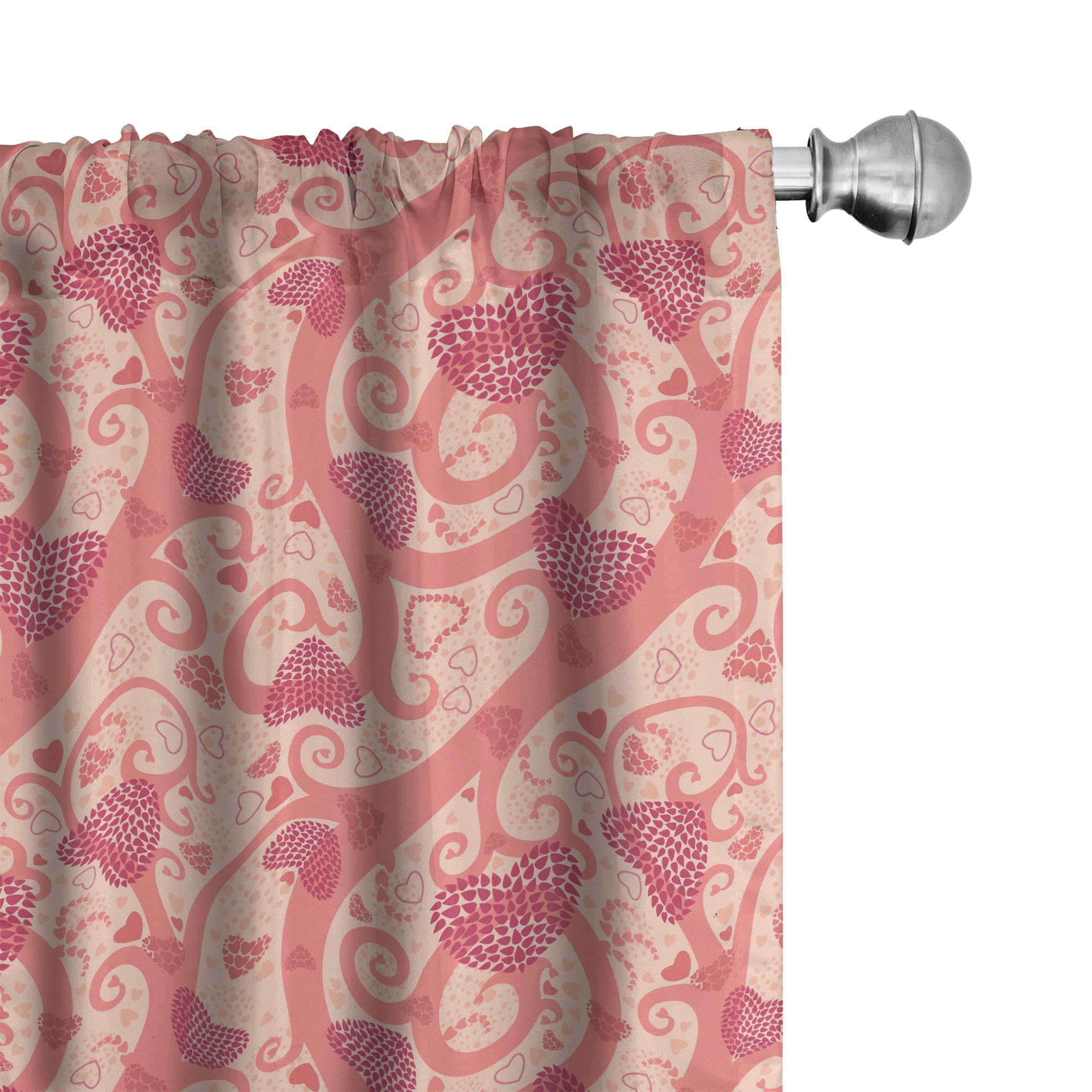 Ambesonne Romantic Floral Heart Window Curtains - Valentine's Day, Birthday & Anniversary Decor - Lightweight 2-Panel Set with Rod Pocket (28x63 Inch, Coral Peach Pink) - Perfect for Bedroom, Living Room & Wedding Decorations