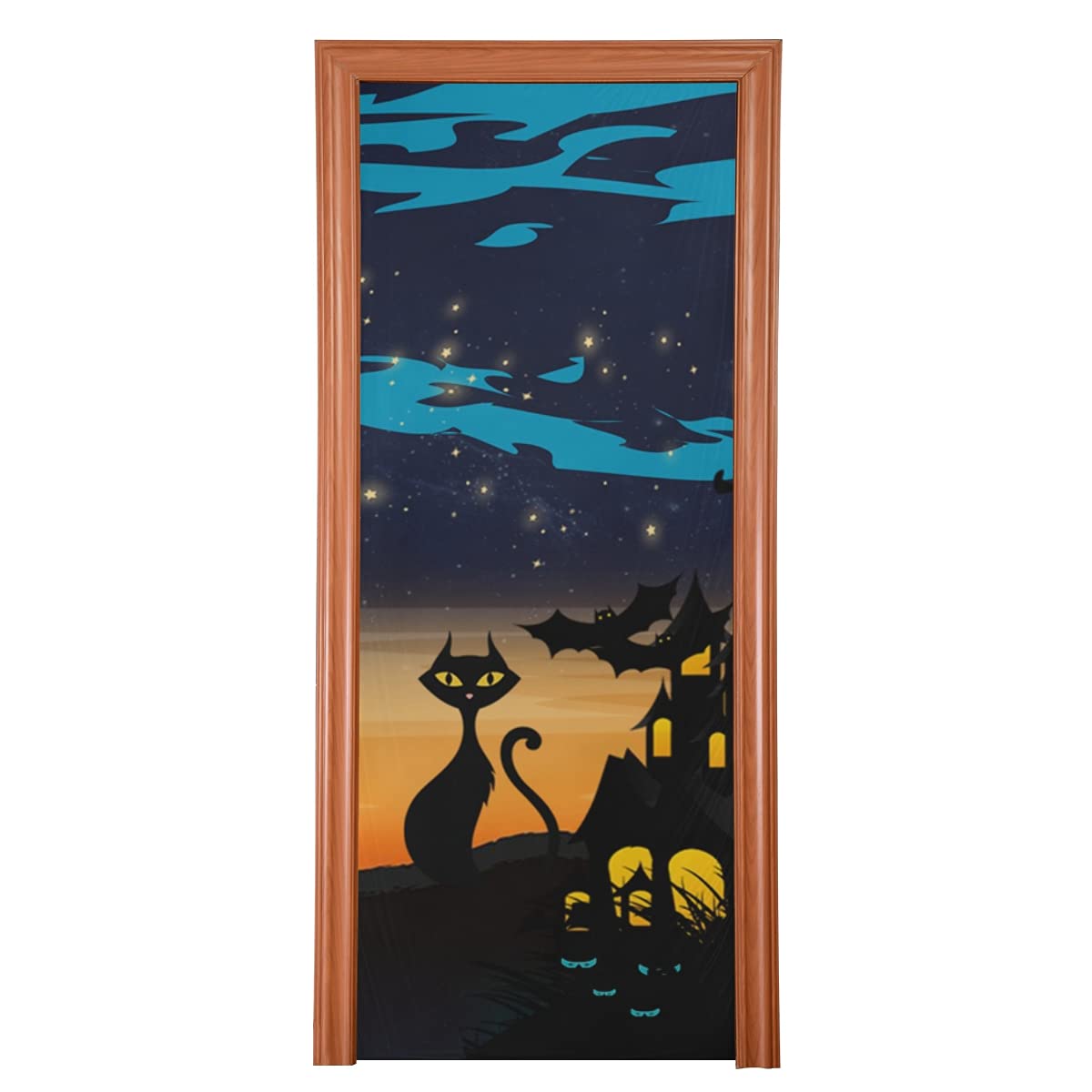 Halloween Cat Door Cover Decor - Spooky Front Porch Sign for Indoor & Outdoor Home Decor - Perfect for Halloween & Christmas Parties - 32x79 Inch - Great for Front Door, Living Room, and Holiday Gatherings