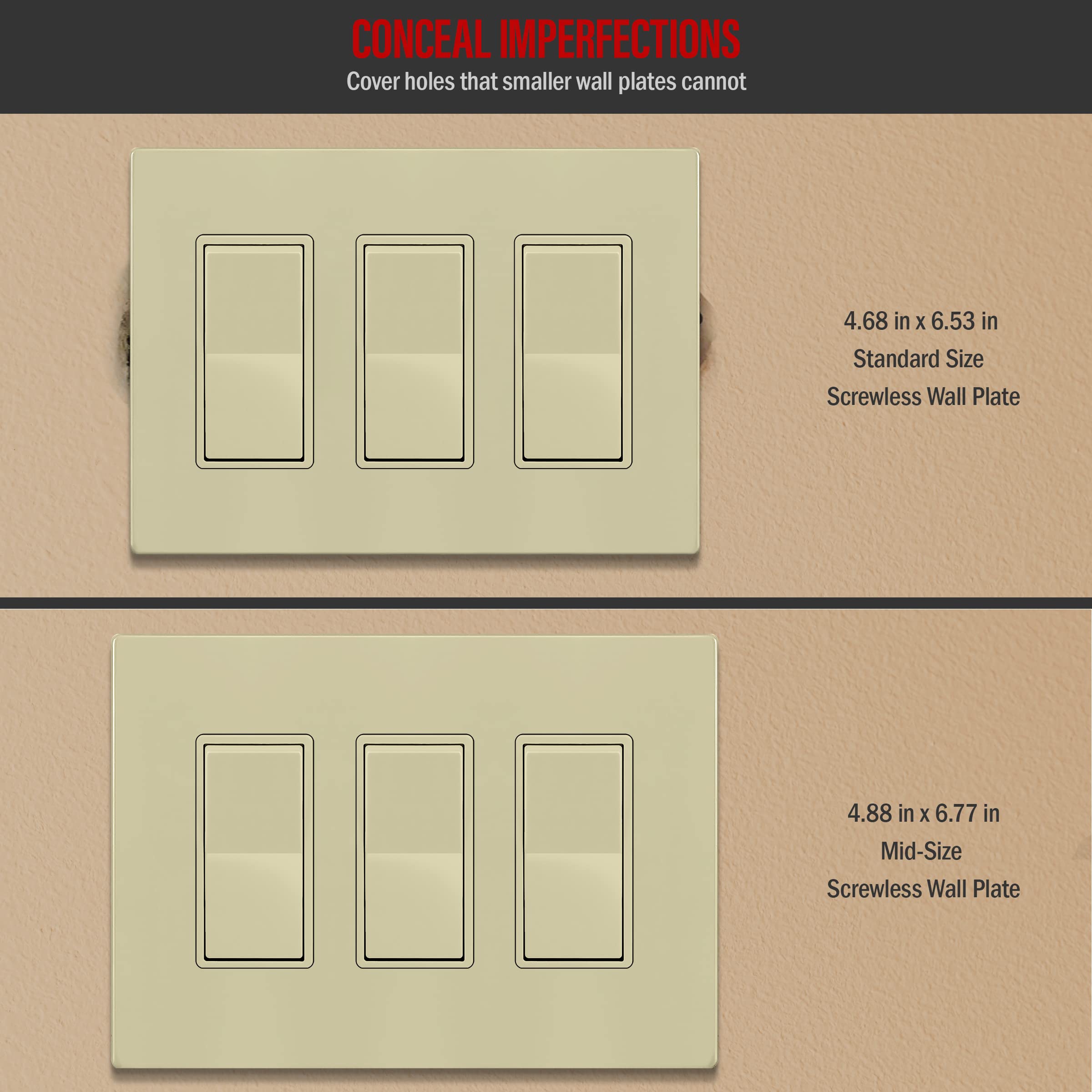 ENERLITES Screwless Decorator Wall Plates - Child Safe Outlet Covers, Glossy Finish, Medium Size 3-Gang (4.88