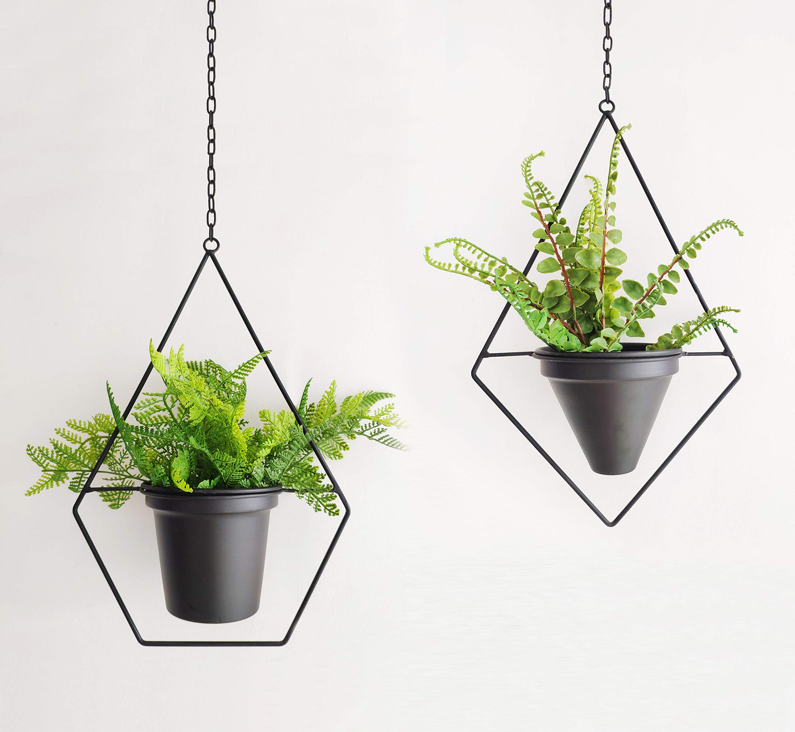 Set of 2 Boho Metal Plant Hangers - Modern Round Hanging Planters for Indoor & Outdoor Decor - Mid Century Minimalist Plant Holders - Perfect for Home, Wedding & Garden Decorations (Black)