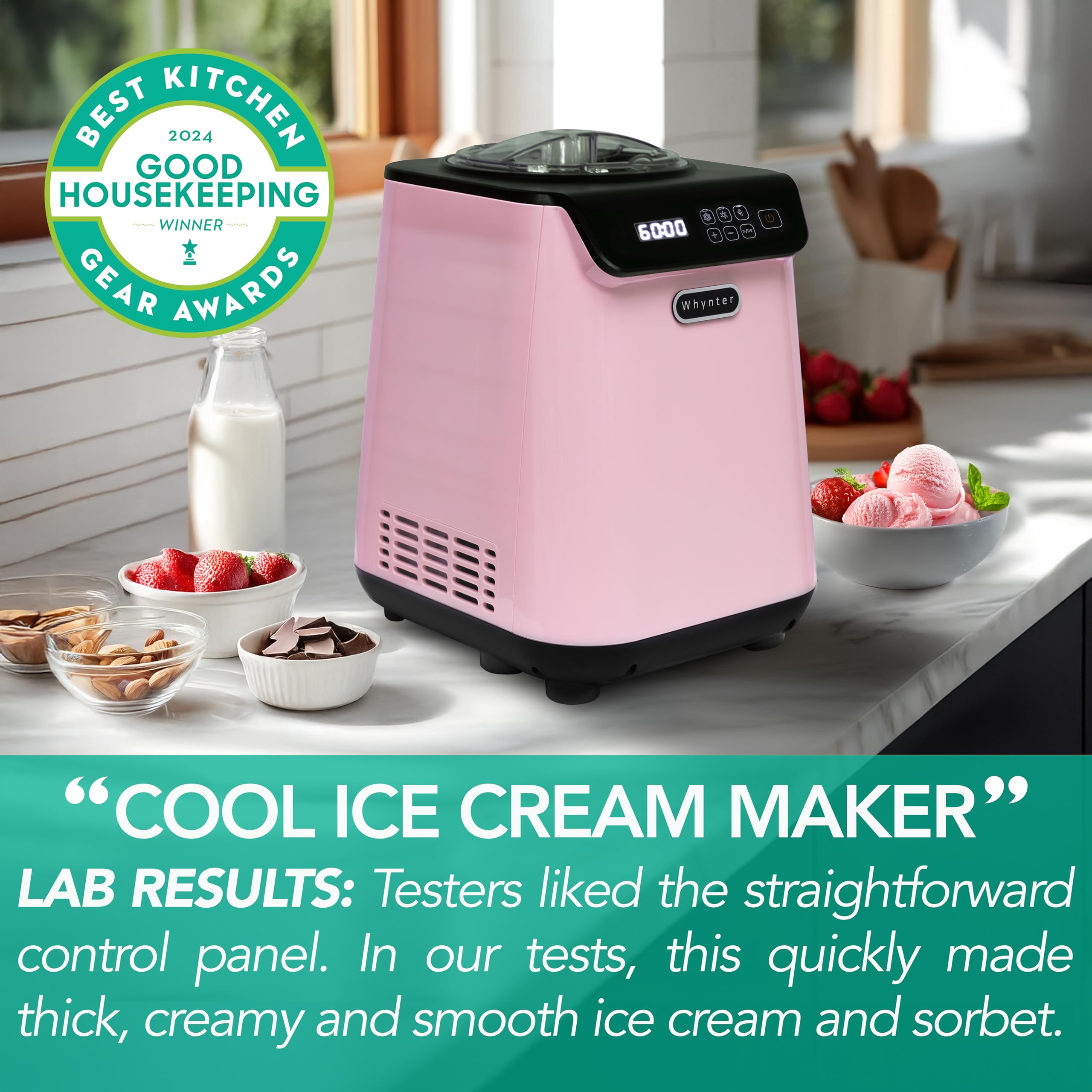 Whynter 1.28 Qt Automatic Ice Cream Maker with Built-In Compressor - No Pre-Freezing, LCD Digital Display & Timer - Perfect for Home, Parties & Dessert Shops (ICM-128BPS, Black/Pink)
