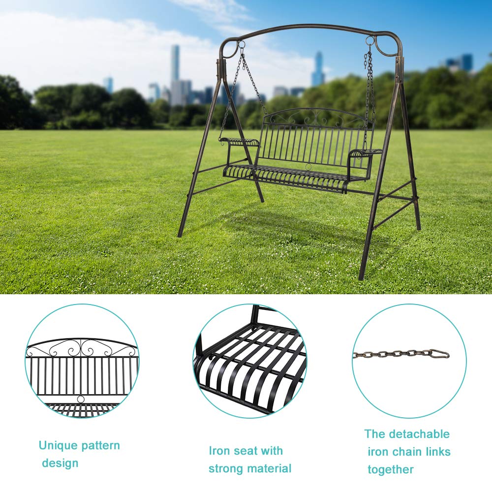 **Heavy Duty Metal Porch Swing - Outdoor Hanging Bench Chair for Patio, Garden, Yard, Deck & Backyard - Durable Steel Frame & Weather-Resistant Finish (Stand Not Included) - Perfect for Relaxing, Lounging & Enjoying Nature**