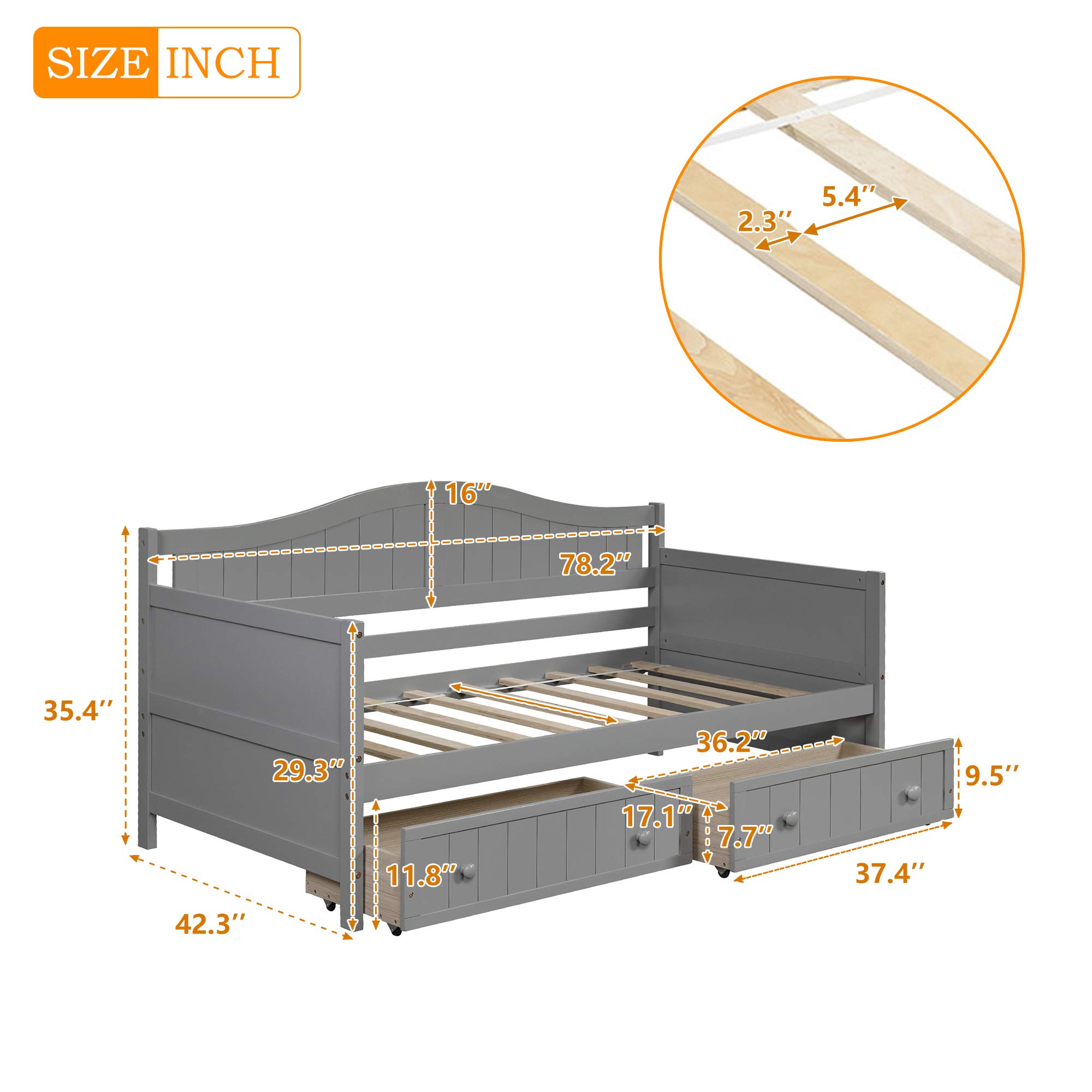 Harper & Bright Designs Twin Daybed with Storage Drawers - Wooden Twin Bed Frame with Drawers, Convertible Sofa Bed for Bedroom & Living Room - No Box Spring Needed - Gray - Perfect for Small Spaces, Guest Rooms & Multi-Functional Furniture Needs