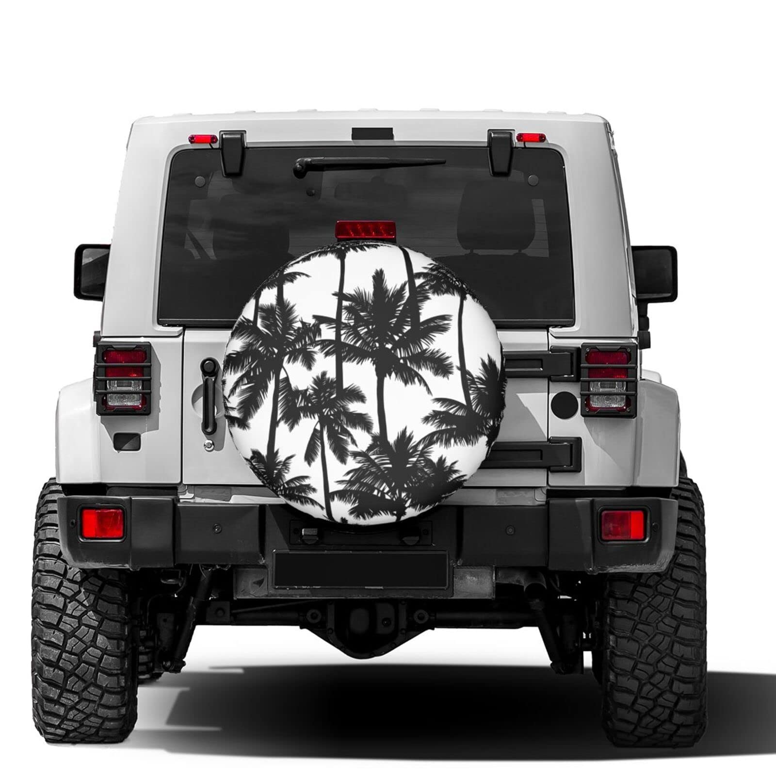 16 Inch Black Palm Tree Spare Tire Cover - Dust-Proof Wheel Protector for Trailers, RVs, SUVs & Vehicles | Perfect for Road Trips & Outdoor Adventures
