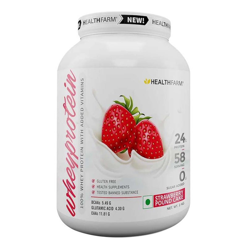 Healthfarm 100% Whey Protein Powder - Strawberry Pound Cake Flavor, 2kg (55 Servings) | Premium Muscle Recovery & Post-Workout Supplement for Athletes & Fitness Enthusiasts