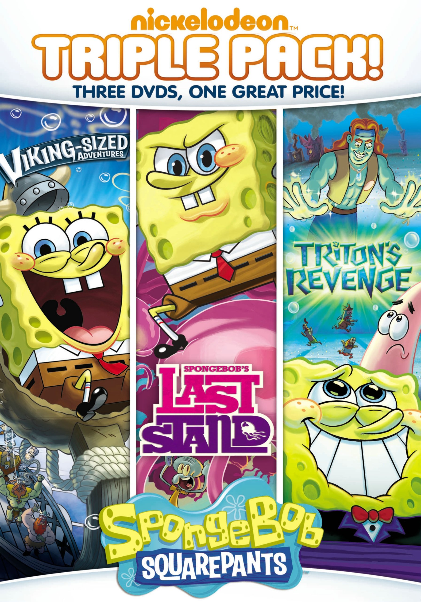 SpongeBob SquarePants Triple Feature DVD Set - Last Stand, Triton's Revenge & Viking Sized Adventures | Kids Cartoon Collection | Perfect for Family Movie Nights & Birthday Gifts
