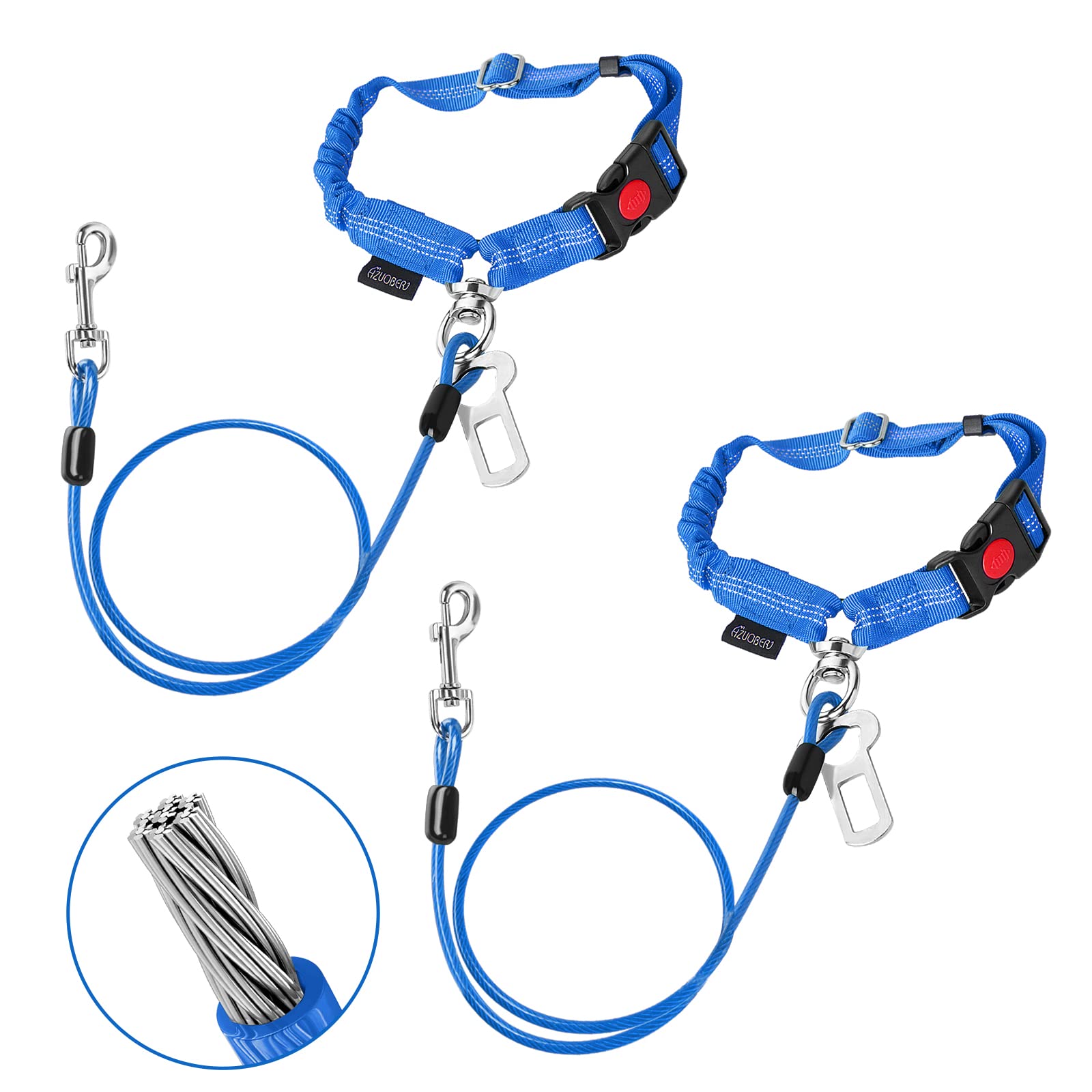 Chew Proof Dog Car Seat Belt - Heavy Duty 2-in-1 Steel Cable Dog Seat Belt for Medium & Large Dogs, Swivel Attachment Headrest Restraint - Perfect for Road Trips & Safe Car Travel with Chewing Dogs