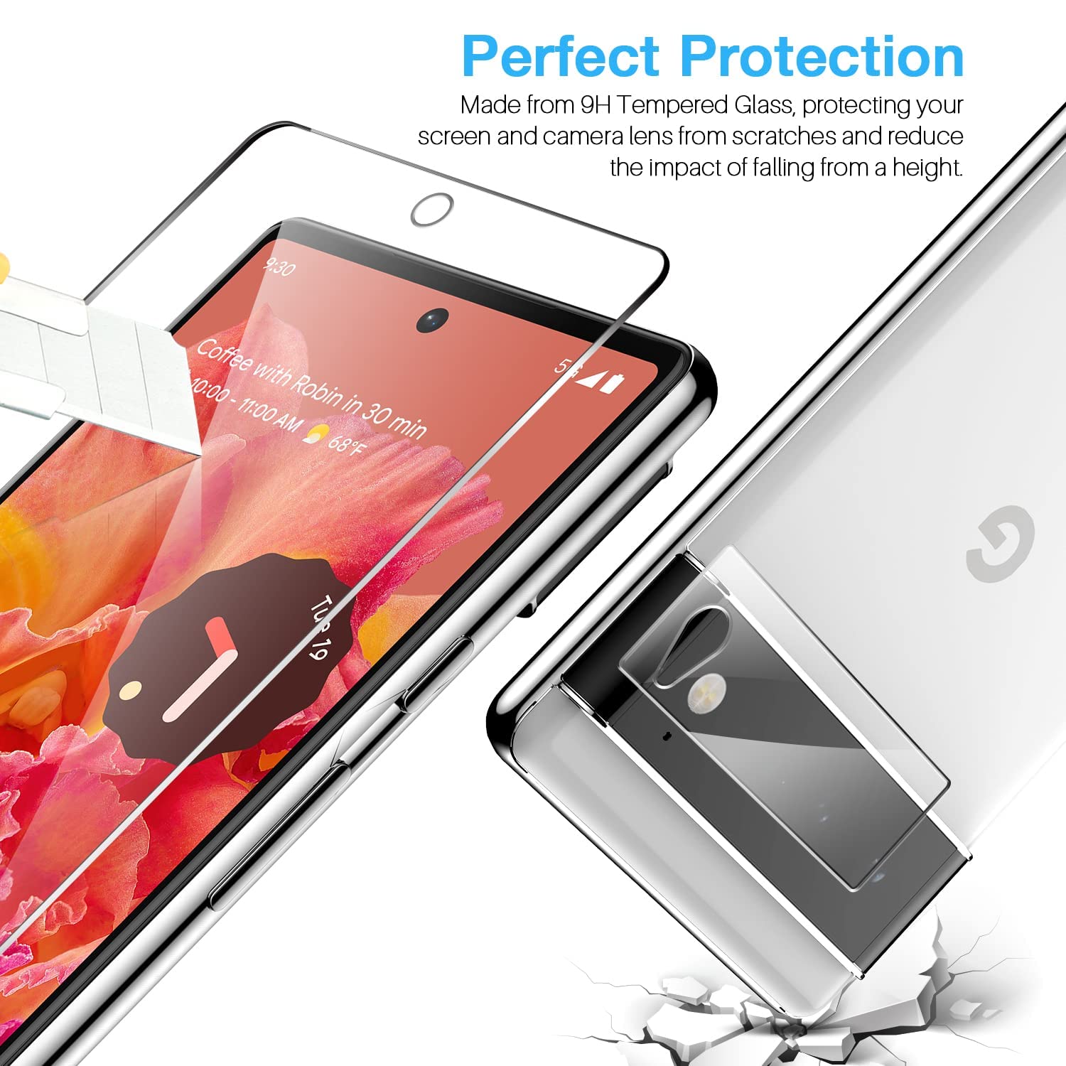 LK 2+2 Pack Google Pixel 6 Screen Protector - Tempered Glass & Camera Lens Cover, 9H Hardness Anti-Scratch for Daily Protection