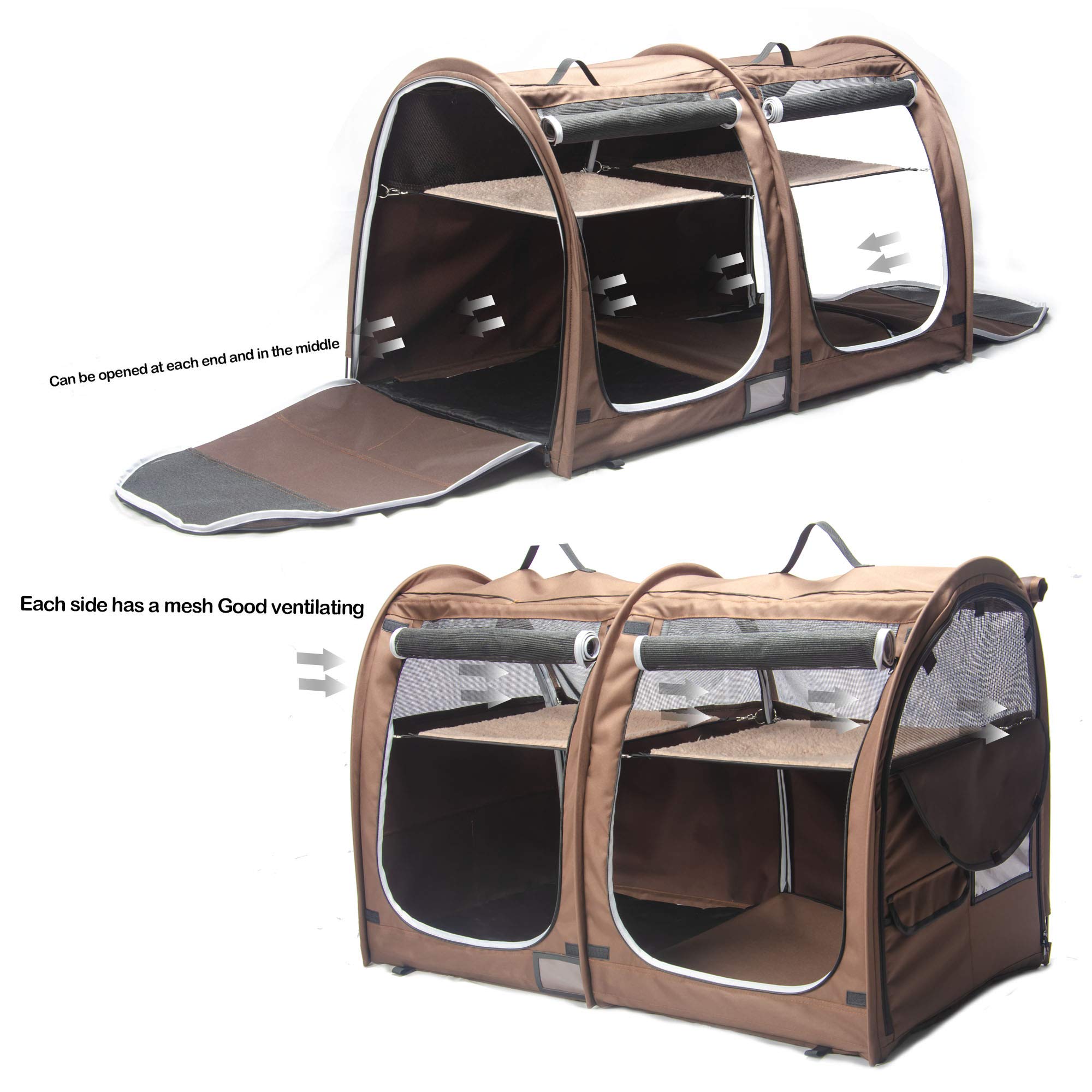 Mispace Portable Twin Compartment Cat Cage & Dog Kennel - Foldable Pet Crate with Carry Bag, 2 Hammocks, Mats & Collapsible Litter Box - Ideal for Travel, Home & Vet Visits