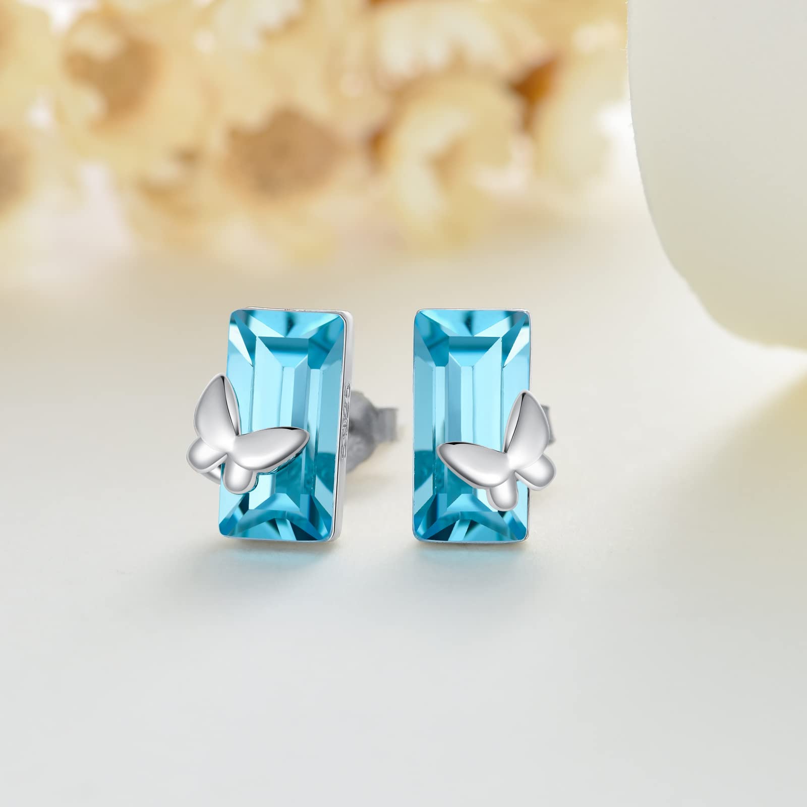 WINNICACA 925 Sterling Silver Blue Crystal Butterfly Stud Earrings for Women - Elegant Jewelry Gift for Her, Daughter, Sister, Mom, Girlfriend & Wife - Perfect for Birthday, Christmas & Special Occasions - Everyday Wear, Date Night & Office Accessory