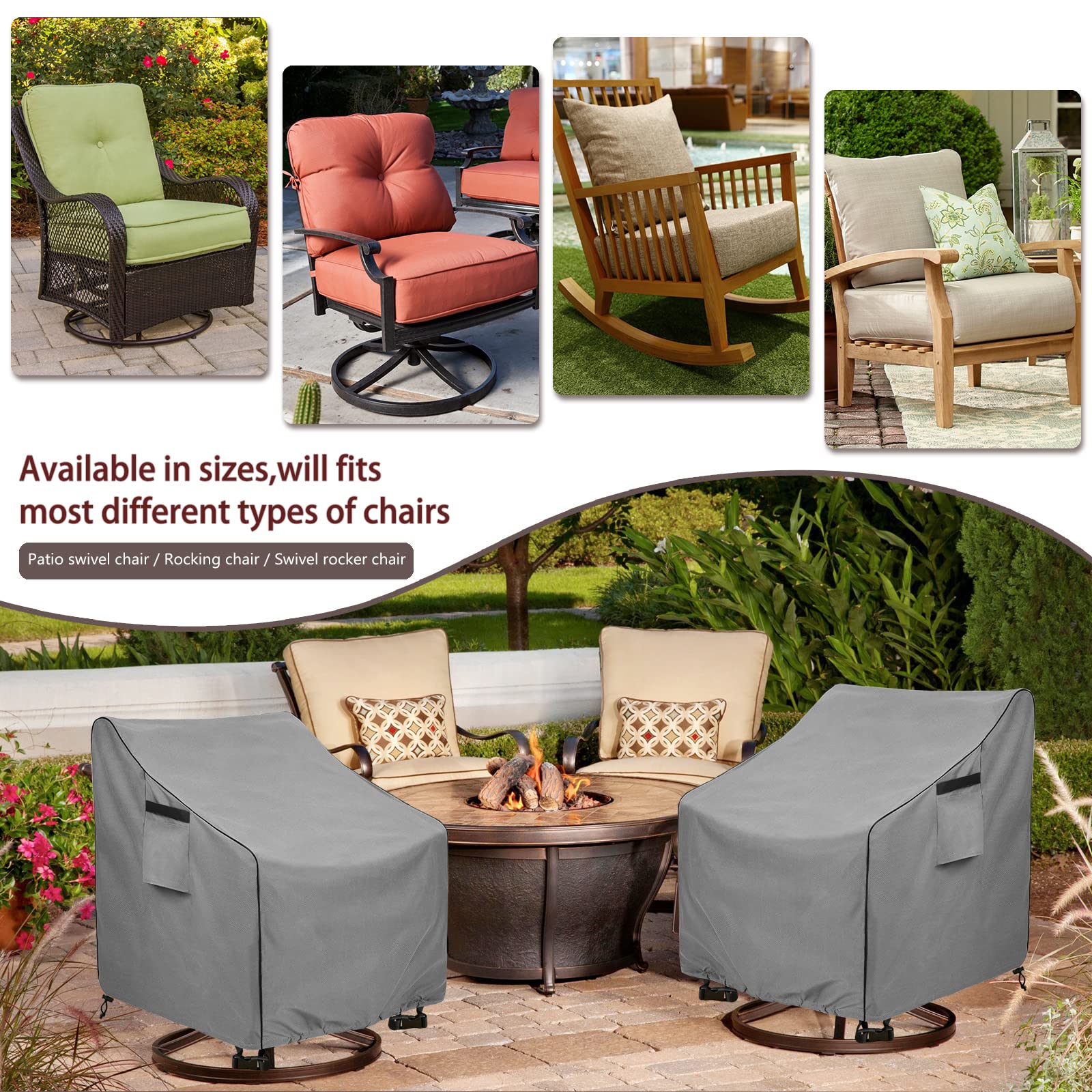 OKCOOL 2-Pack Waterproof Outdoor Swivel Chair Covers (30