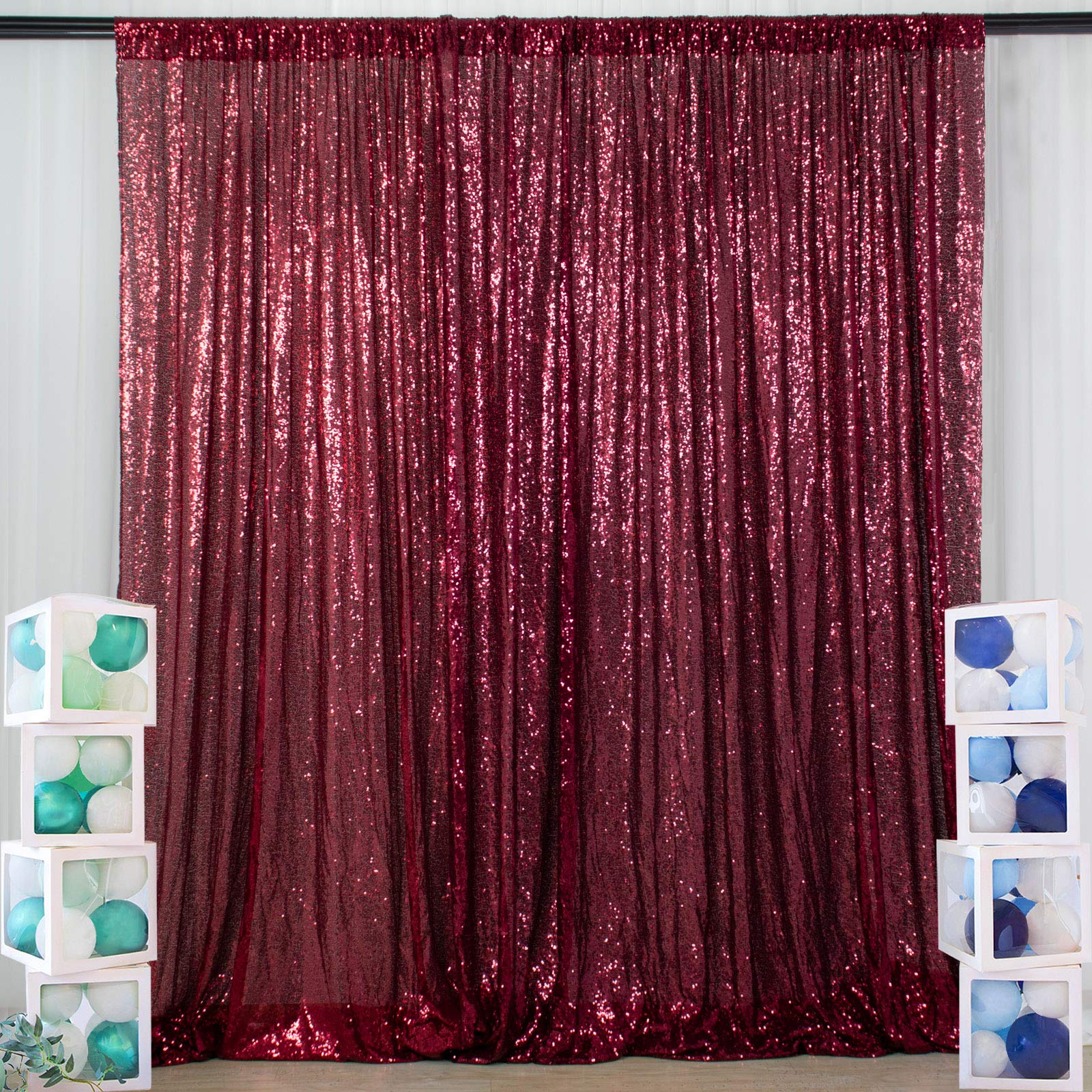 ShiDianYi 8FTx8FT Maroon Sequin Backdrop - Burgundy Glitter Curtain for Wedding, Bridal Shower & Photo Booth - Perfect for Party Decor, Birthday Background & Event Photography