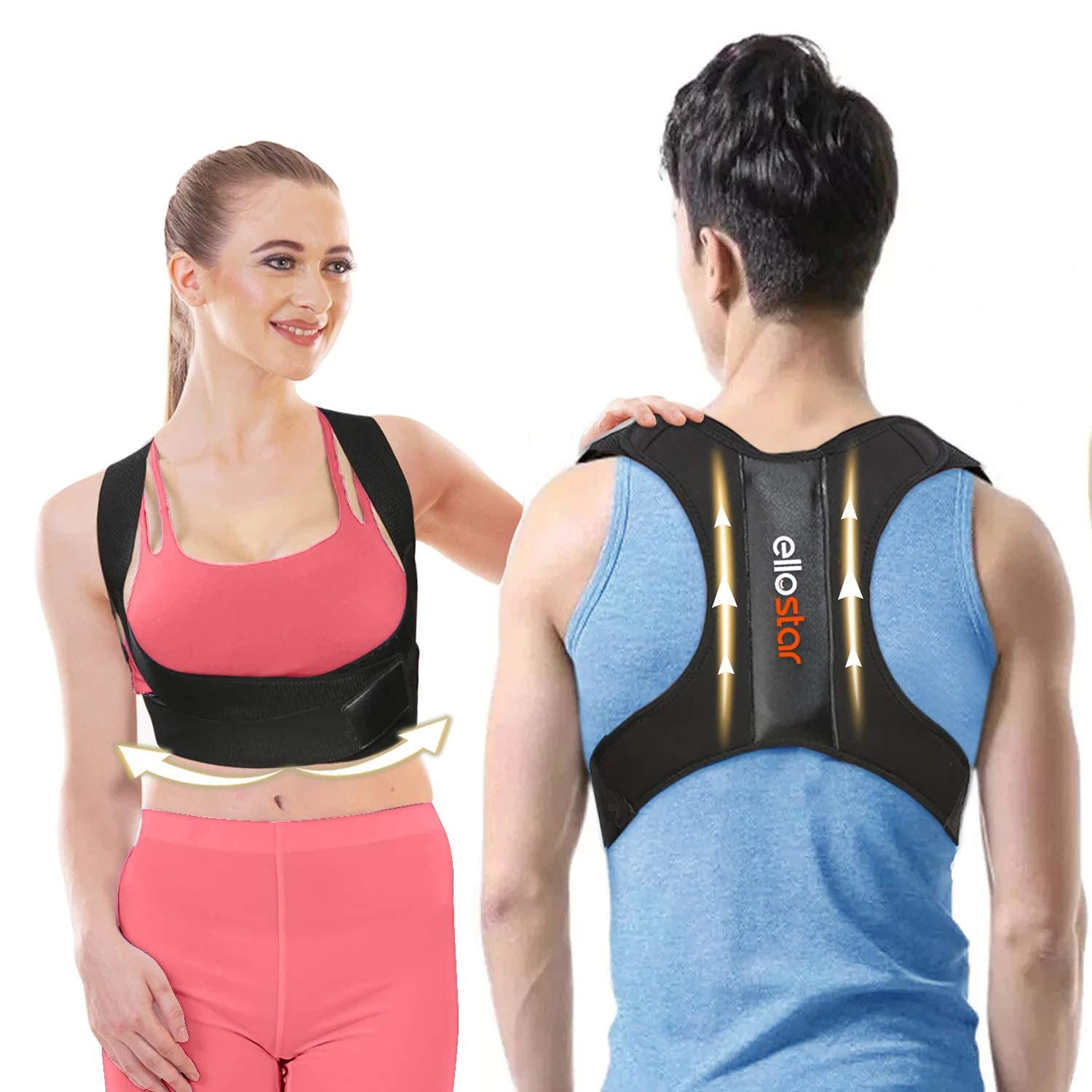Ellostar Back Brace Posture Corrector for Women & Men - Adjustable Lumbar Support, Shoulder & Back Pain Relief - Medium (27-33 Inch) - Ideal for Office Work, Driving & Daily Posture Improvement