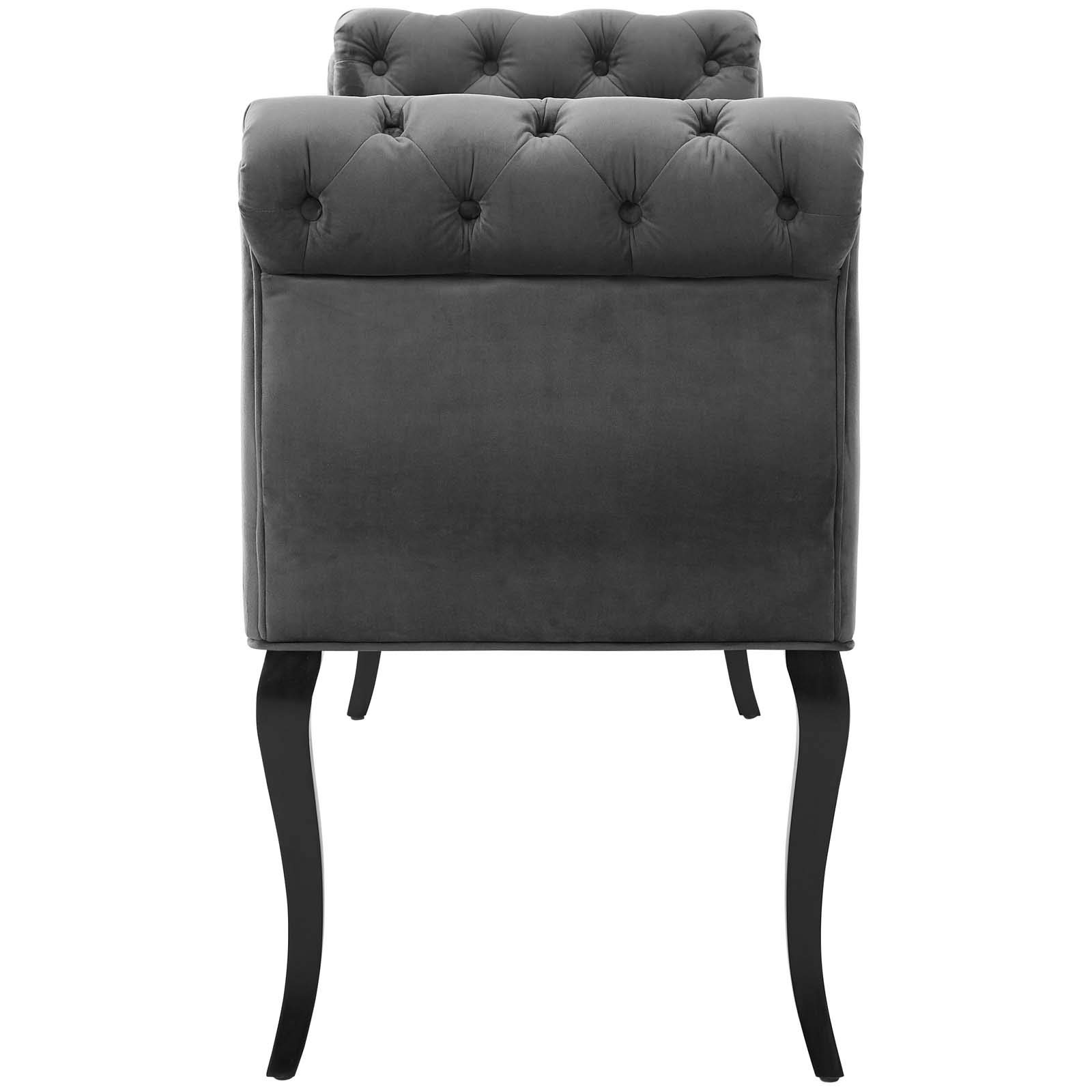 Modway Adelia Chesterfield Style Performance Velvet Entryway Bench in Gray - Elegant Sofa Bench for Living Room, Bedroom & Hallway Decor