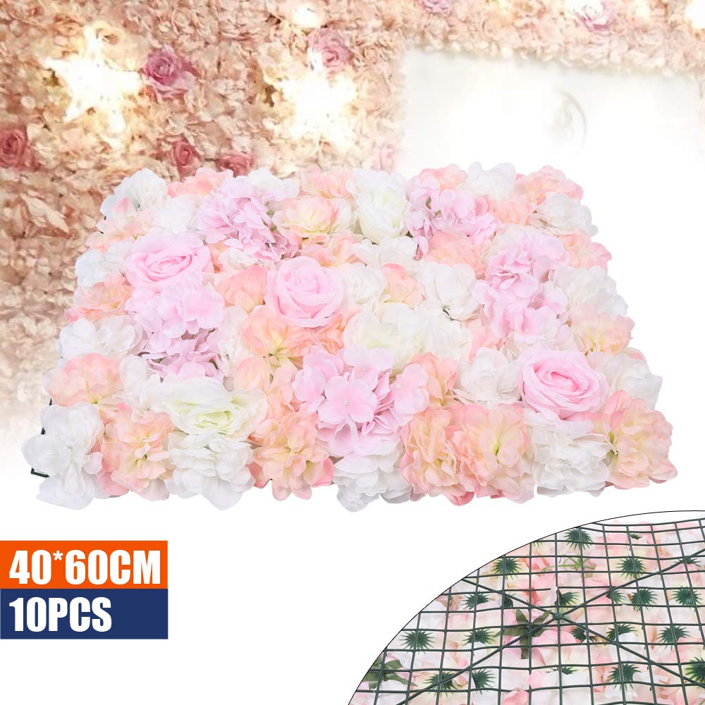 10pcs Artificial Silk Rose Flower Wall Panels - 24