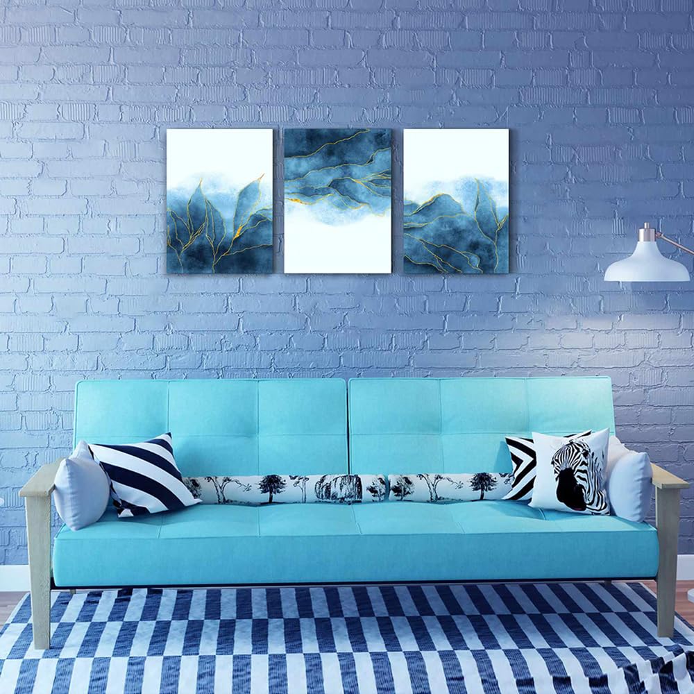 Abstract Canvas Wall Art Set - Modern Gray Blue Wall Decor for Living Room, Bedroom, Office & Bathroom - 3 Piece 20x28 Inch Framed Paintings - Perfect for Home Decoration & Interior Design