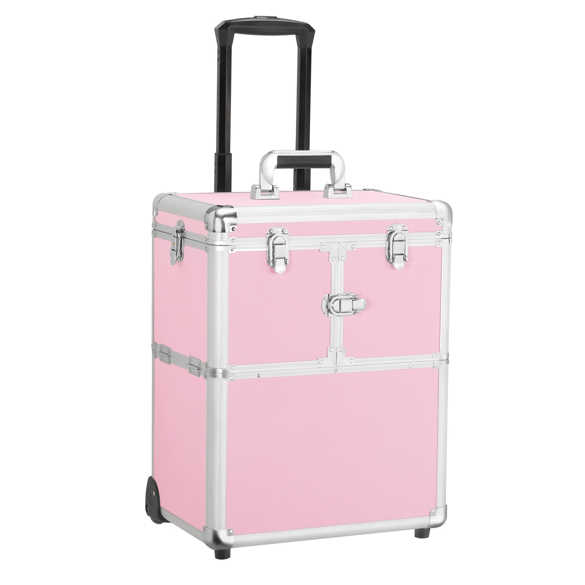 Yaheetech Professional Rolling Makeup Train Case - Travel Cosmetic Trolley with Wheels, Beauty Organizer for Makeup Artists & Salon (Pink) | Perfect for Travel, Bridal Makeup & Mobile Beauty Services