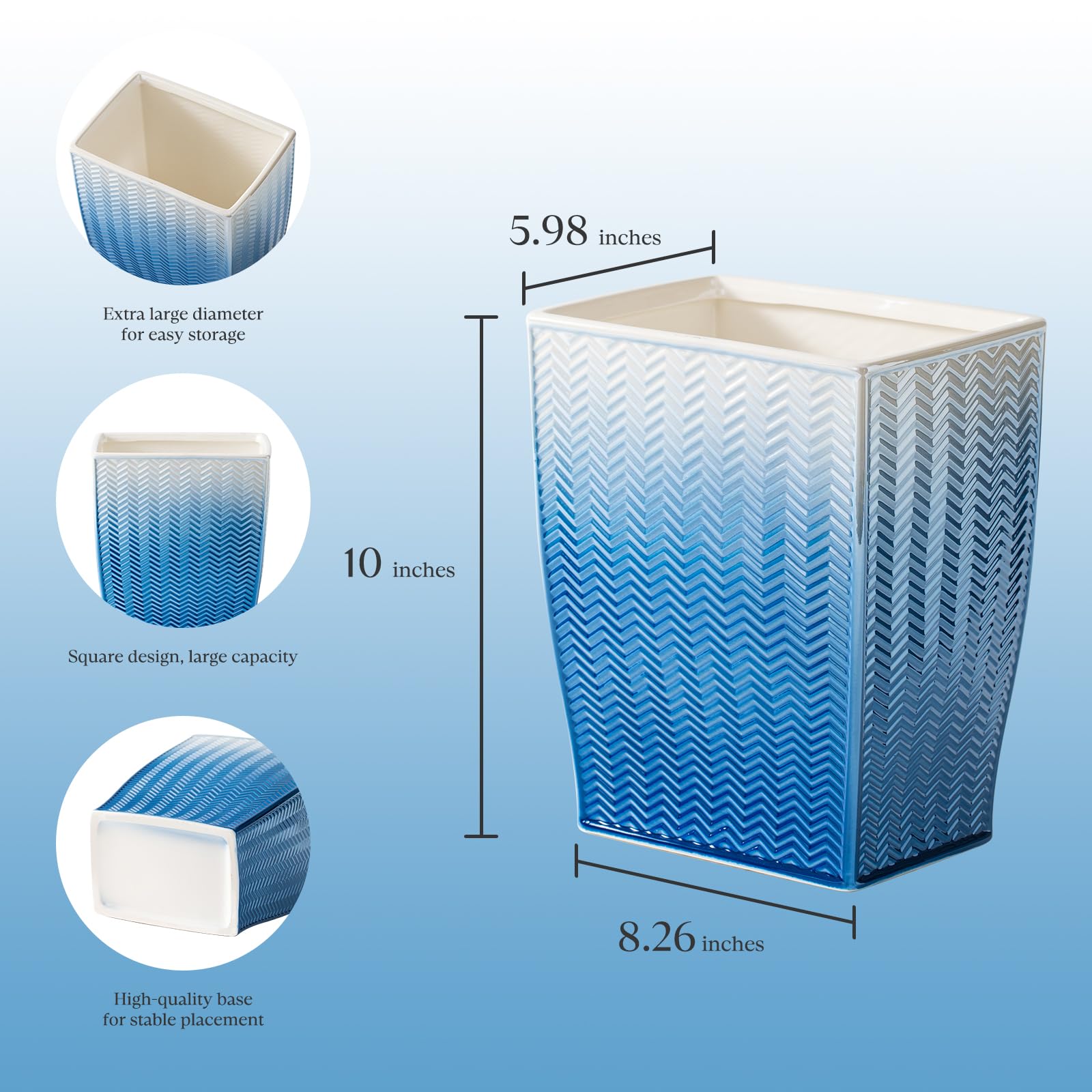 5L Small Blue Trash Can - Stylish 1.32 Gallon Waste Basket for Bathroom, Kitchen, Office & Bedroom | Space-Saving Garbage Bin for Home Decor & Organization