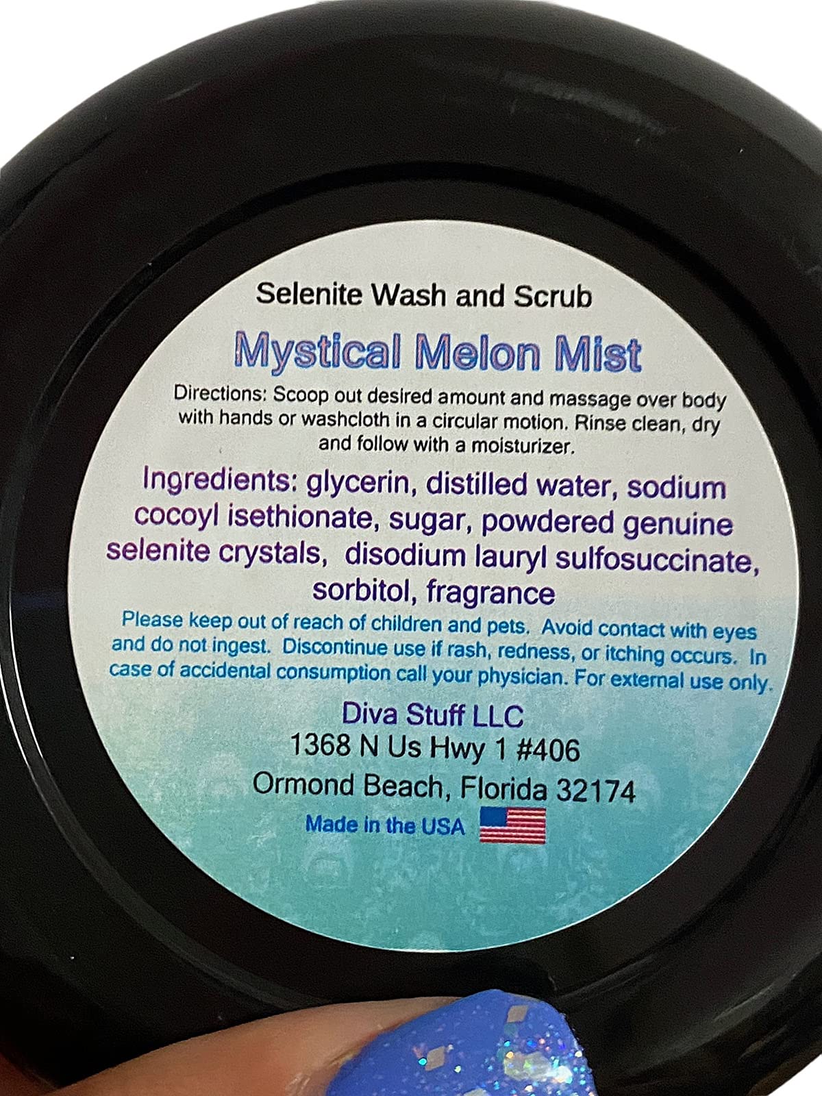 Whipped Body Wash & Scrub with Selenite Gemstone Powder - Detoxifying & Negative Energy Cleansing - Mystical Melon Mist Scent - 4 oz Jar for Spa, Meditation & Self-Care Rituals