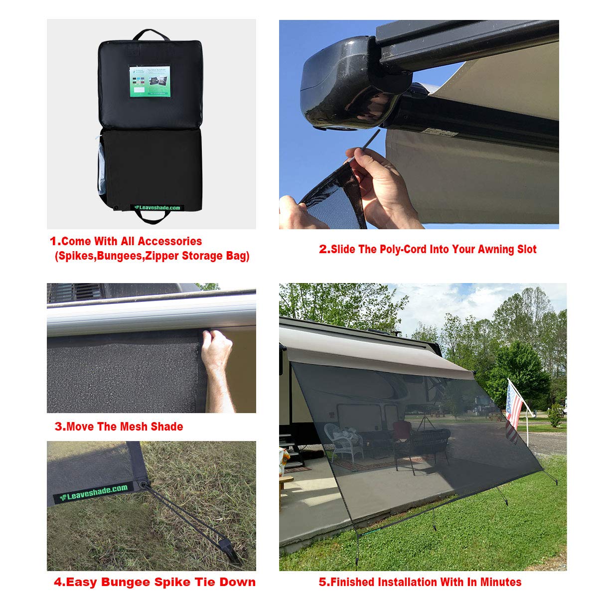 Leaveshade RV Awning Sun Shade Screen 10' X 9' 3'' - Premium Mesh Sunshade for Motorhome, Camping Trailer & RV - Blocks UV Rays & Front Sun - Durable Canopy Sunscreen with 3-Year Warranty (Black) | Perfect for Outdoor Camping, Road Trips & Summer Travel Protection