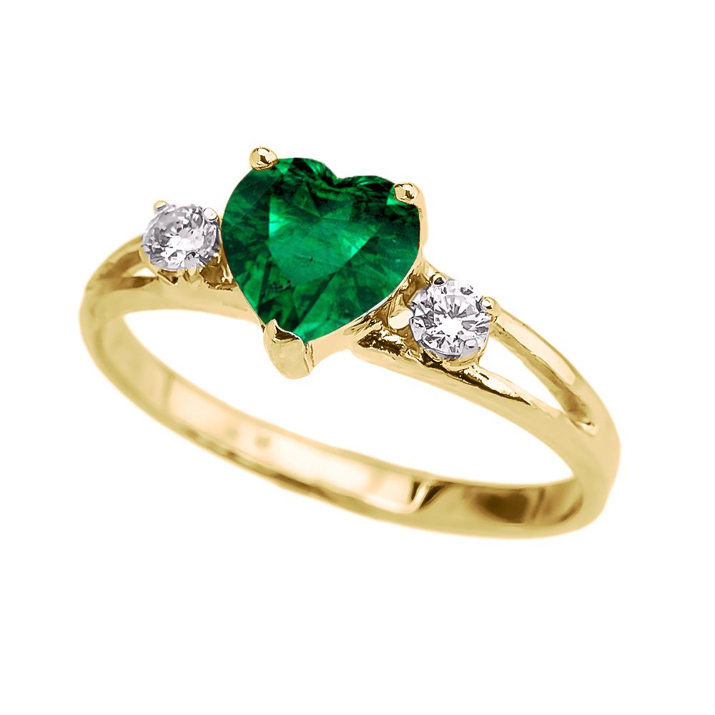 10k Yellow Gold May Birthstone Heart Ring with CZ - Modern Contemporary Promise/Engagement Ring for Women (Size 6) | Perfect for Proposals, Anniversaries & Special Occasions