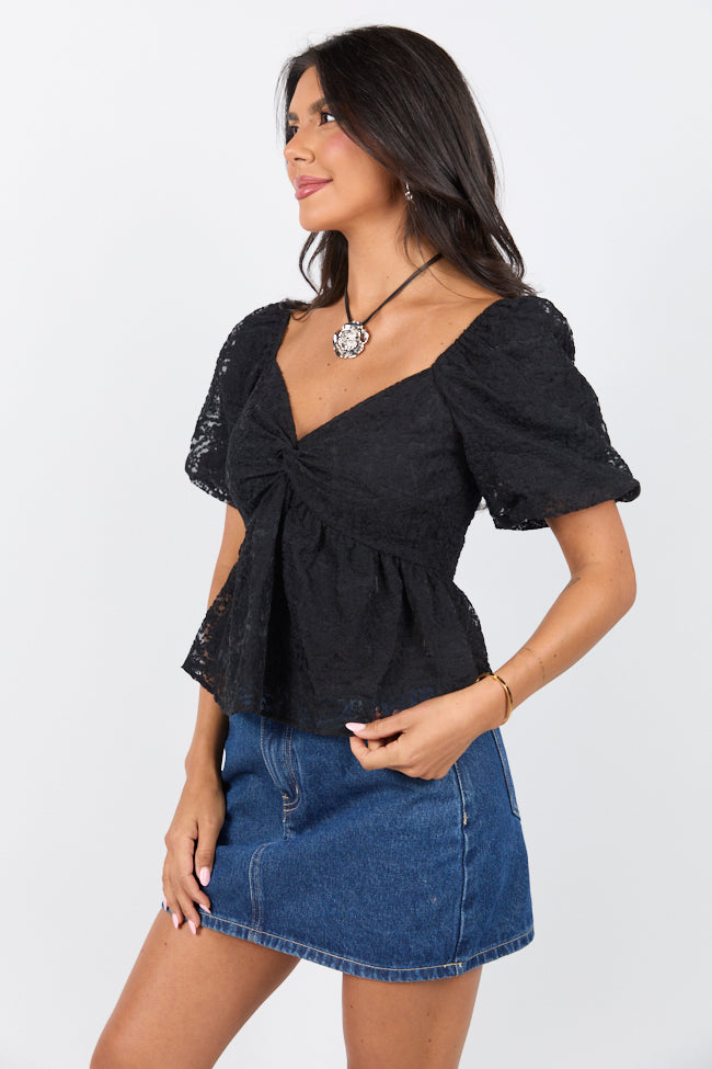 Elegant Black Lace Bustier Blouse for Women - Sexy Twist Front Design - Perfect for Date Night, Parties & Special Occasions